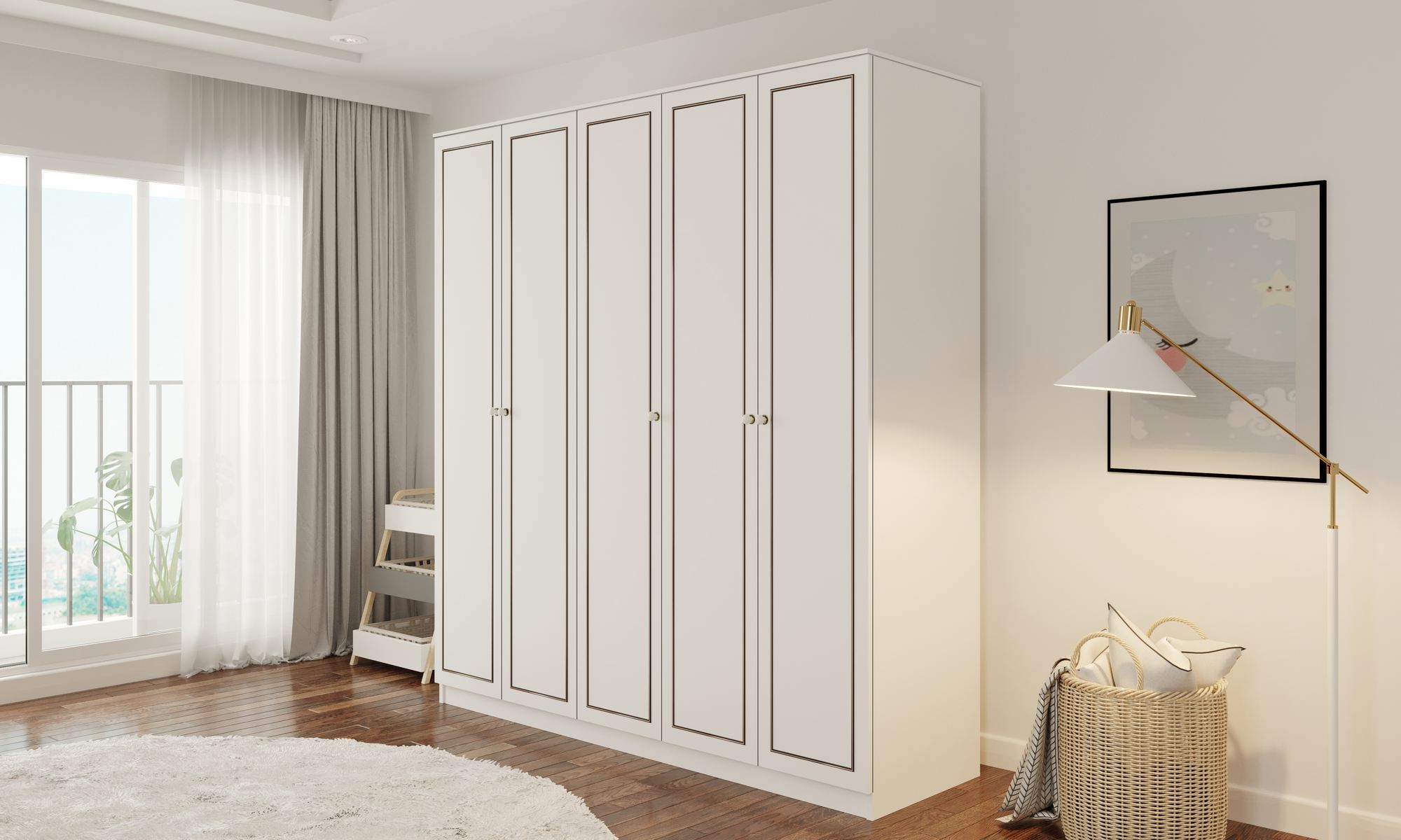Dulap Hanah Home, PAL melaminat, 175 x 52 x 180 cm, alb mat, 167RAB1155 — imaginea 4