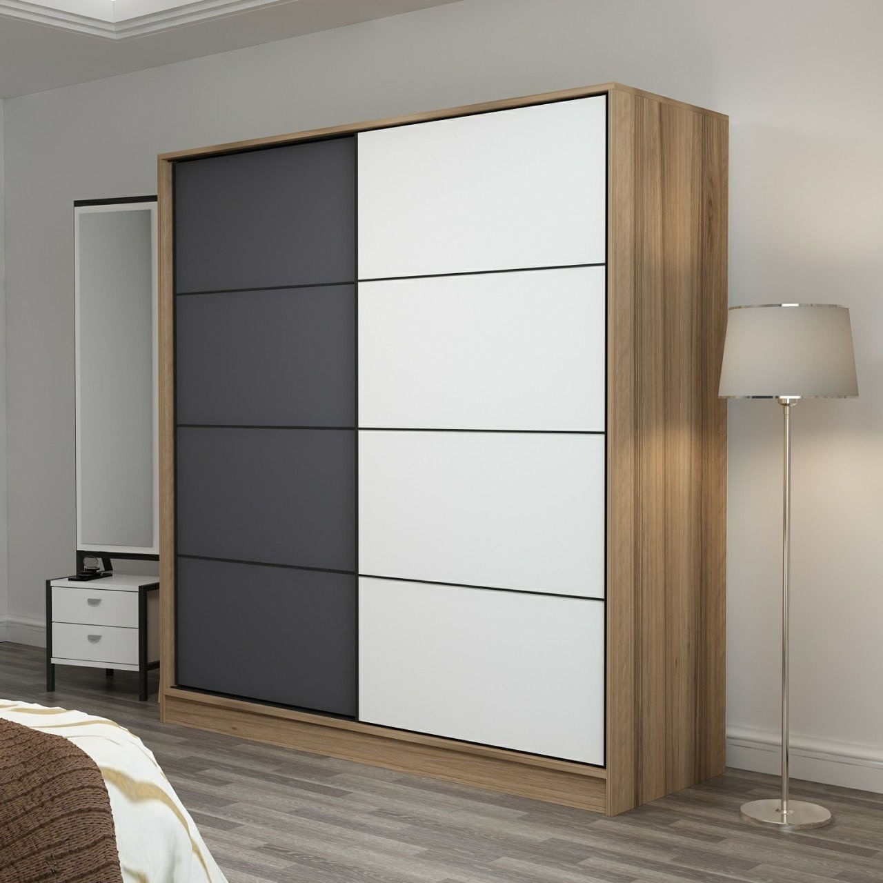 Dulap Hanah Home, PAL melaminat, 180 x 52 x 190 cm, dore/antracit/alb, 506MNR2539 — imaginea 5