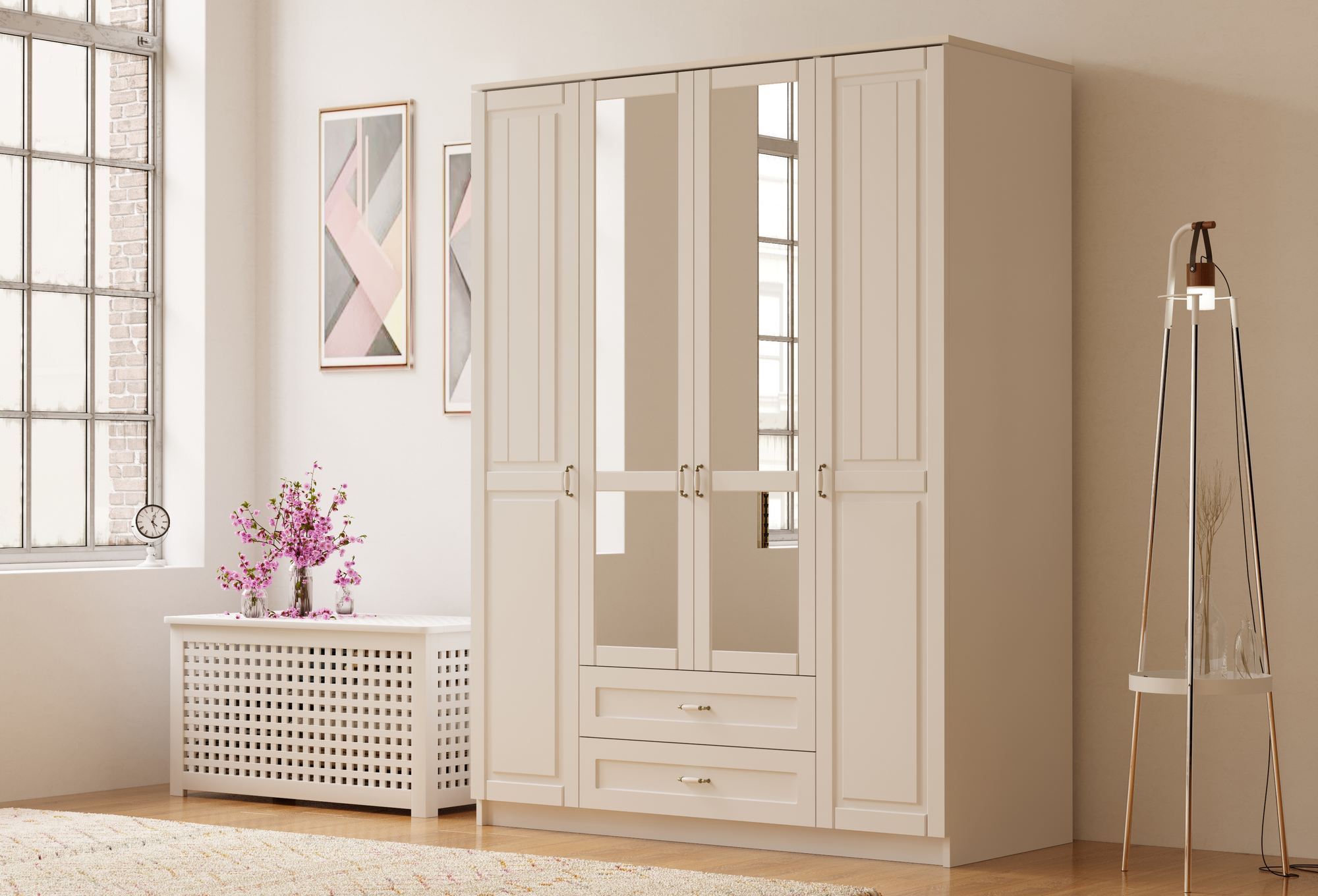 Dulap Hanah Home, PAL melaminat, 140 x 52 x 210 cm, alb mat, 167RAB1163 — imaginea 4