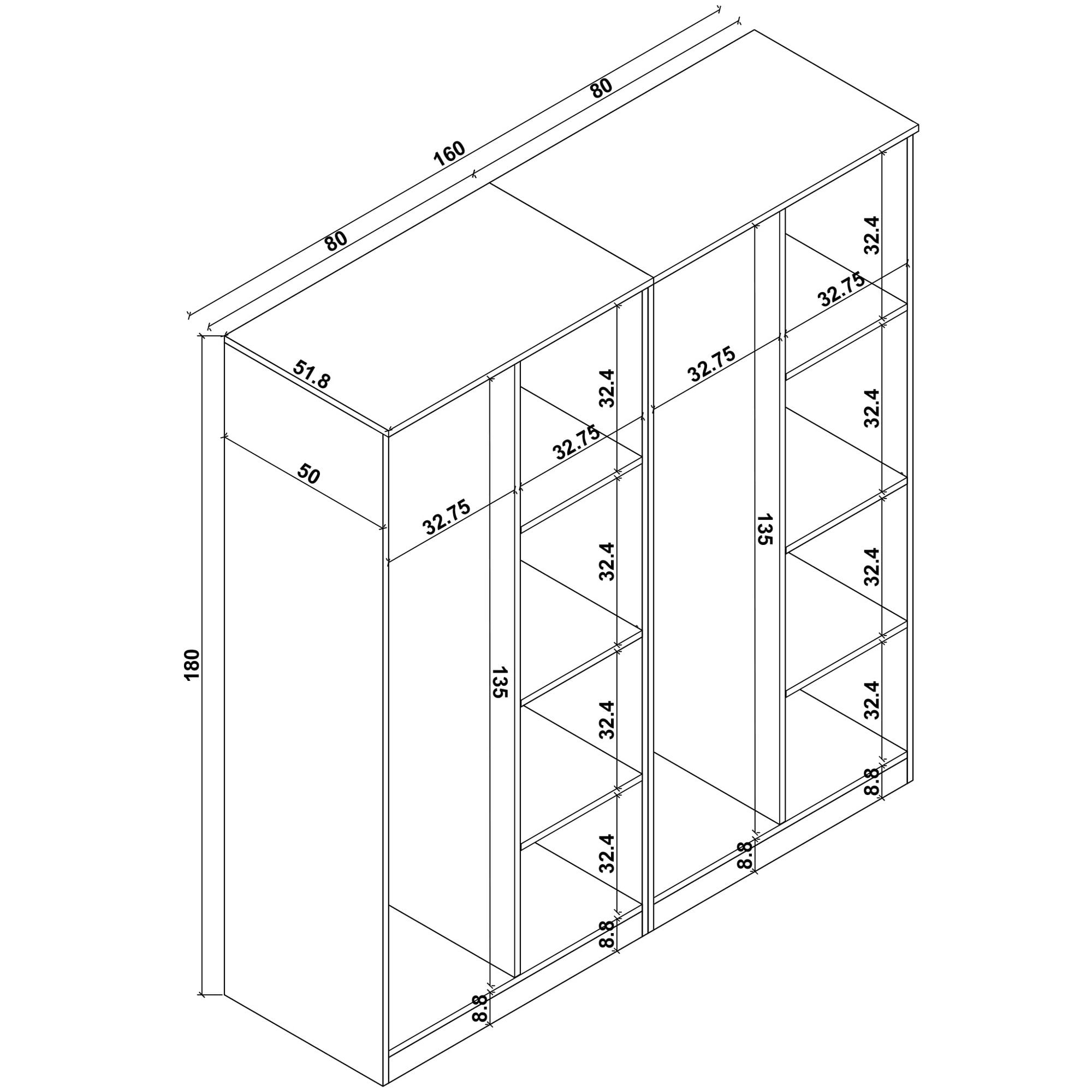 Dulap Hanah Home, PAL melaminat, 160 x 51.8 x 180 cm, atlantic pine, 350MWD1144 — imaginea 7