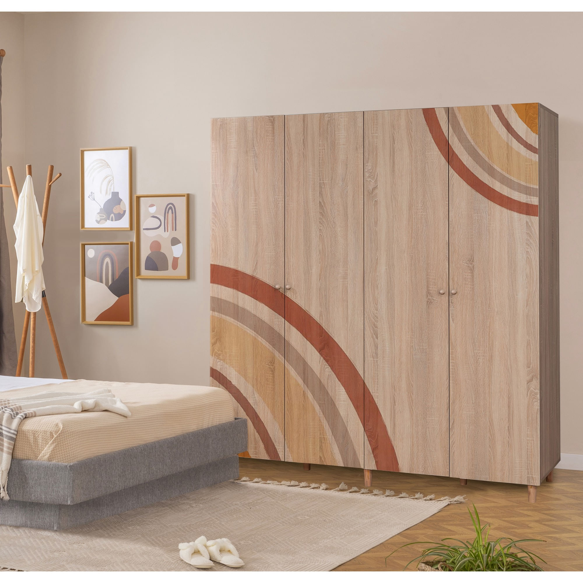 Dulap Hanah Home, PAL melaminat, 180 x 52 x 192 cm, stejar sonoma, lemn masiv, 869VEL8702 — imaginea 2