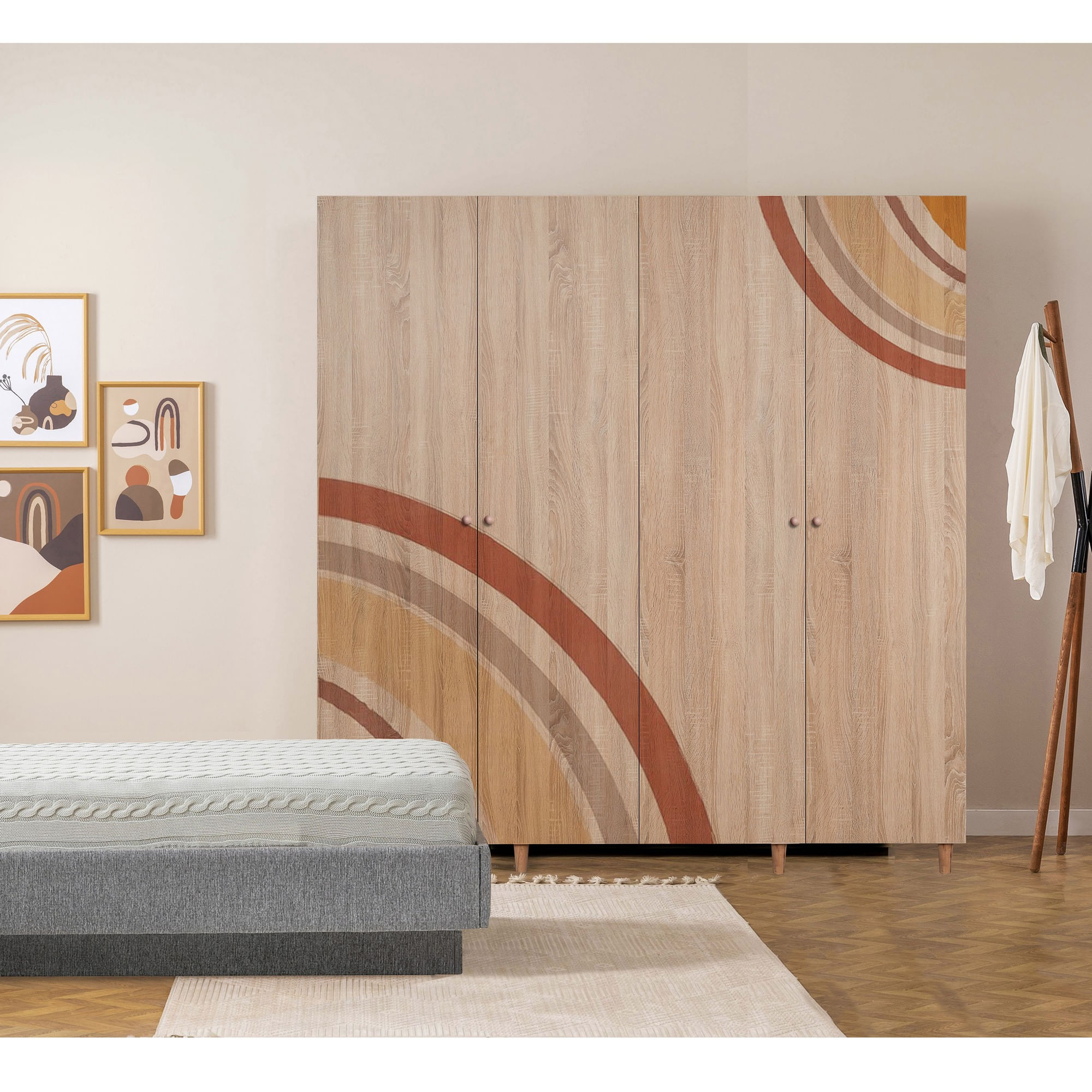 Dulap Hanah Home, PAL melaminat, 180 x 52 x 192 cm, stejar sonoma, lemn masiv, 869VEL8702 — imaginea 3
