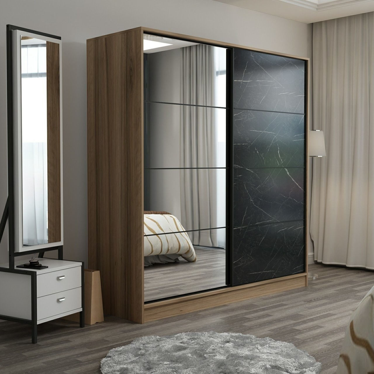 Dulap Hanah Home, PAL melaminat, 180 x 52 x 190 cm, dore/negru, 506MNR2637 — imaginea 4