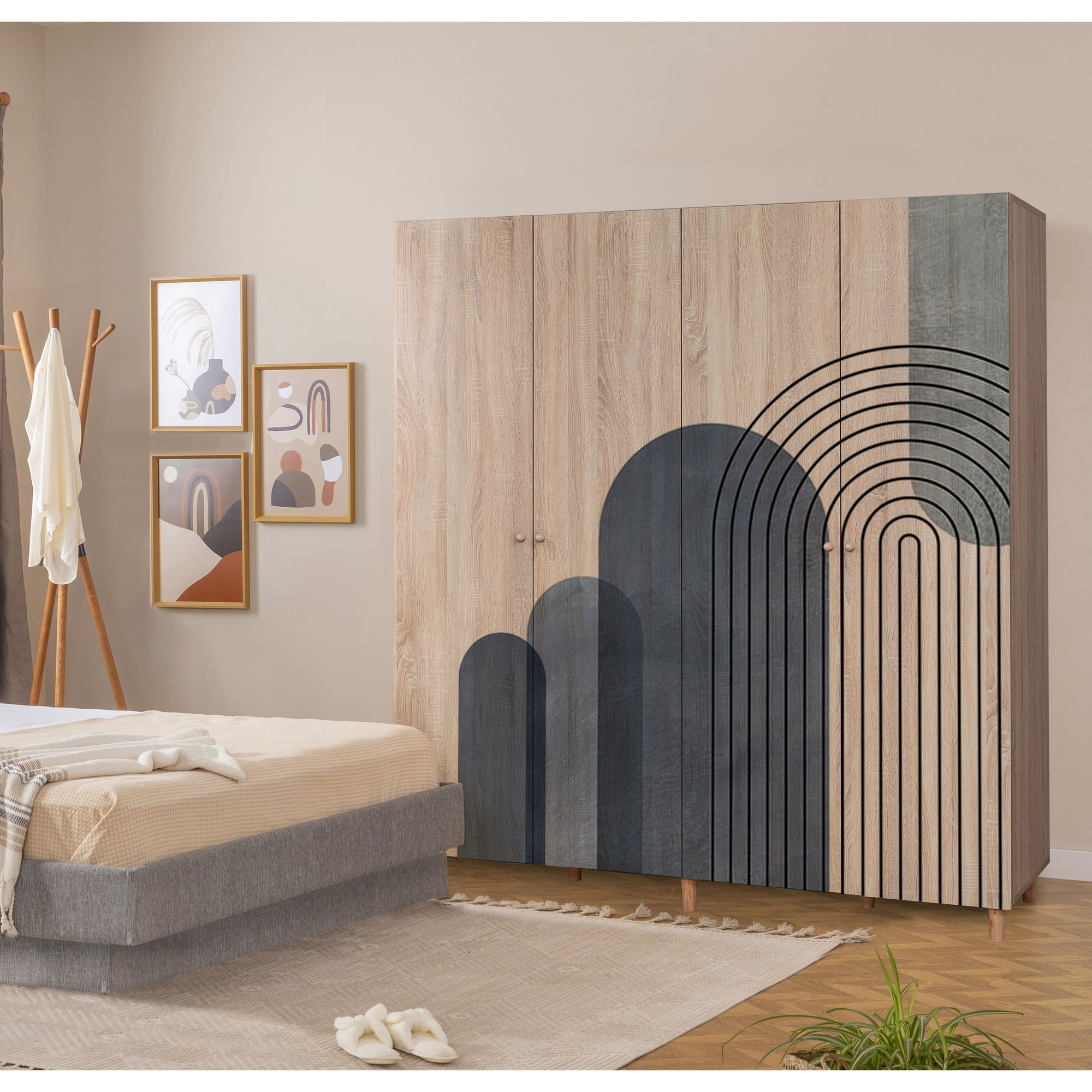 Dulap Hanah Home, PAL melaminat, 180 x 52 x 192 cm, stejar sonoma, lemn masiv, 869VEL8697 — imaginea 5