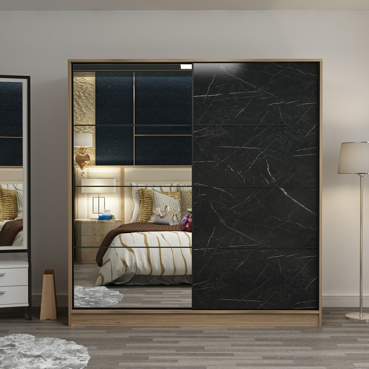Dulap Hanah Home, PAL melaminat, 180 x 52 x 190 cm, dore/negru, 506MNR2637 — imaginea 8