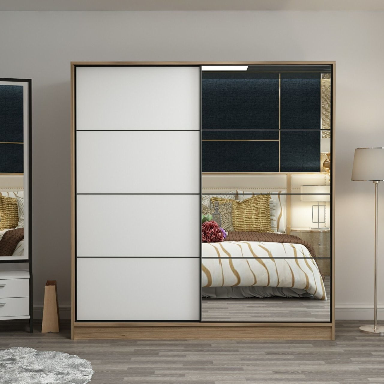 Dulap Hanah Home, PAL melaminat, 180 x 52 x 190 cm, dore/alb, 506MNR2631 — imaginea 5