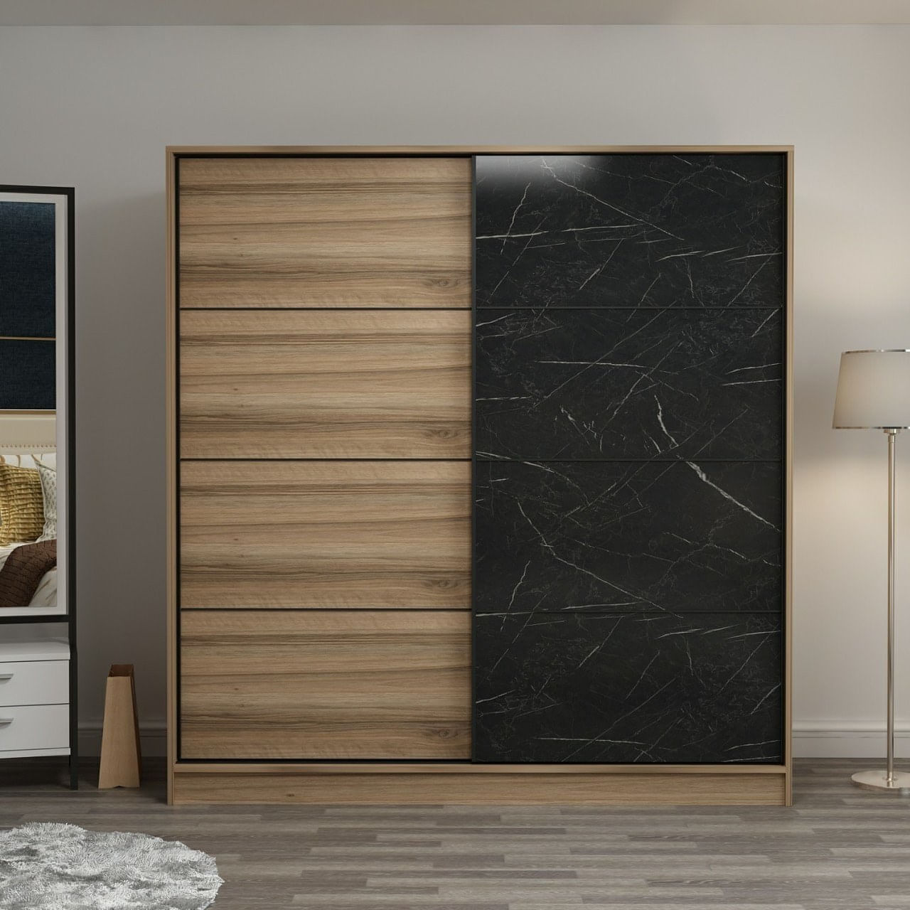 Dulap Hanah Home, PAL melaminat, 180 x 52 x 190 cm, dore/negru, 506MNR2537 — imaginea 4