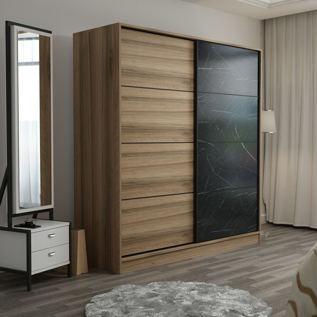 Dulap Hanah Home, PAL melaminat, 180 x 52 x 190 cm, dore/negru, 506MNR2537 — imaginea 5