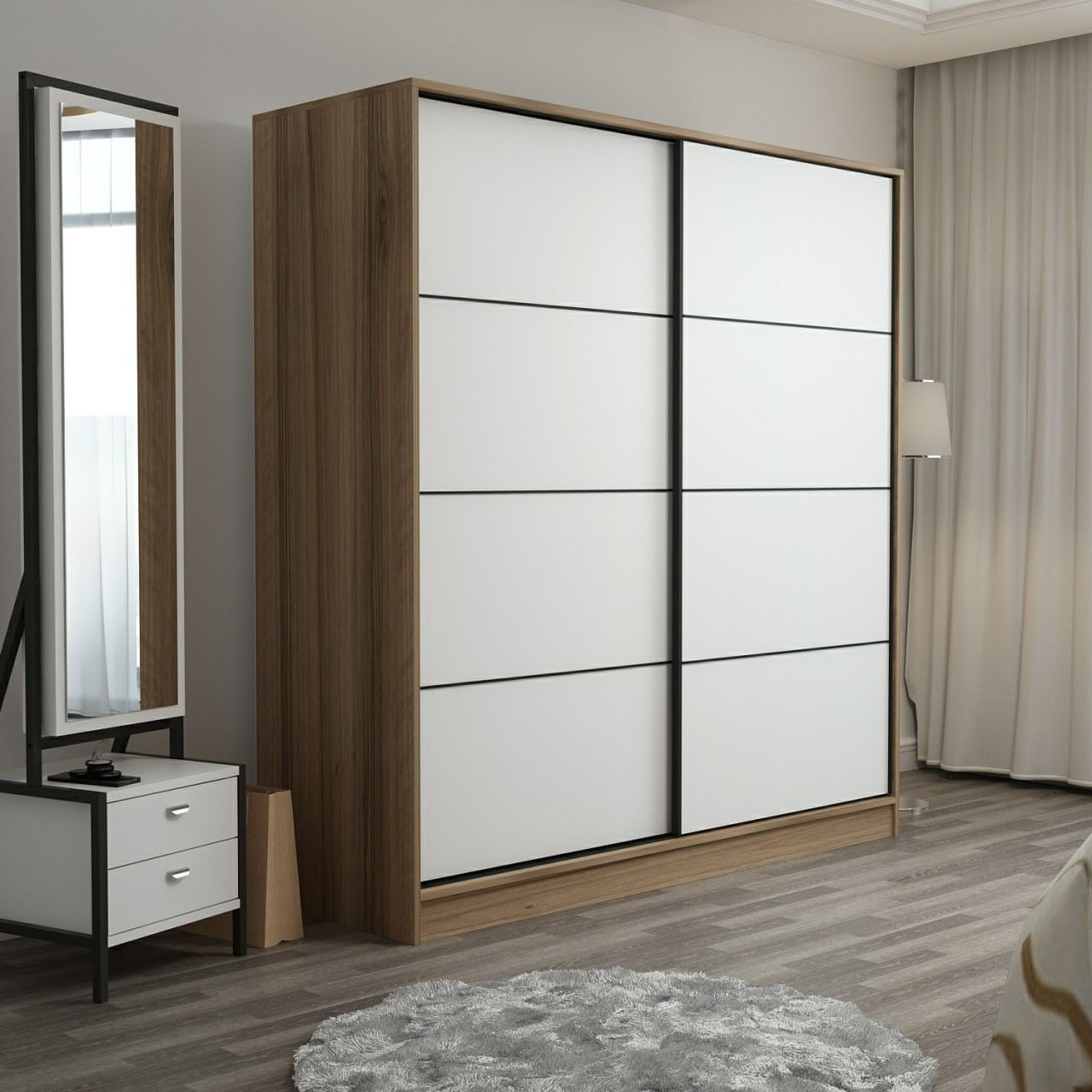 Dulap Hanah Home, PAL melaminat, 180 x 52 x 210 cm, alb/dore, 506MNR2530 — imaginea 3