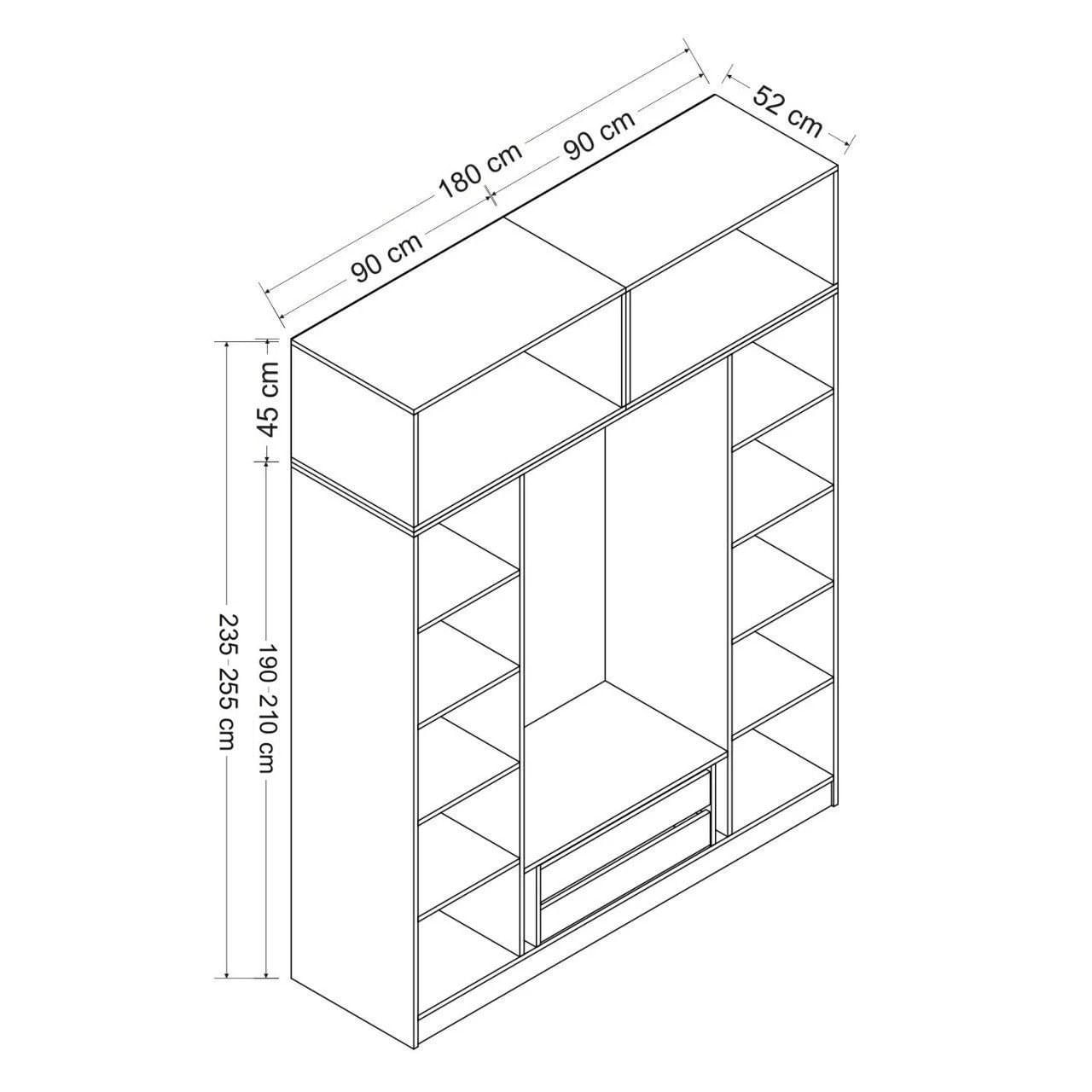 Dulap Hanah Home, PAL melaminat, 180 x 52 x 255 cm, alb, 506MNR2674 — imaginea 3