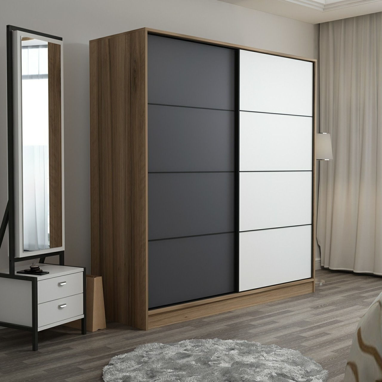 Dulap Hanah Home, PAL melaminat, 180 x 52 x 210 cm, dore/antracit/alb, 506MNR2540 — imaginea 2