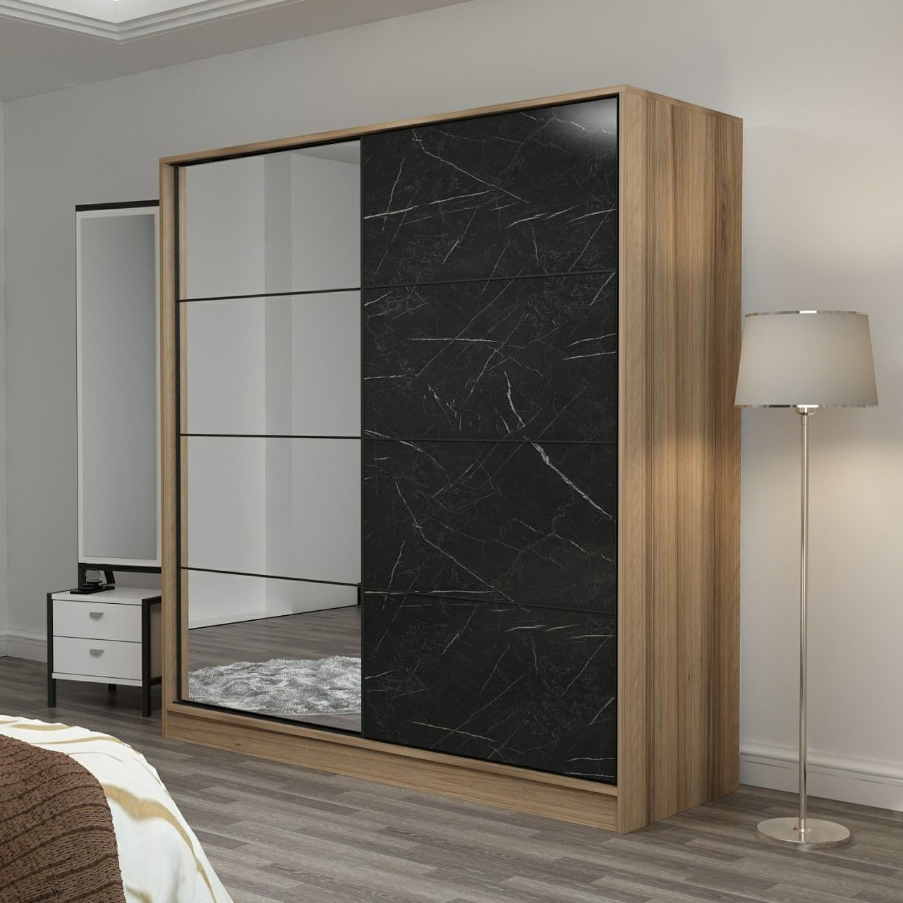 Dulap Hanah Home, PAL melaminat, 180 x 52 x 210 cm, dore/negru, 506MNR2638 — imaginea 6