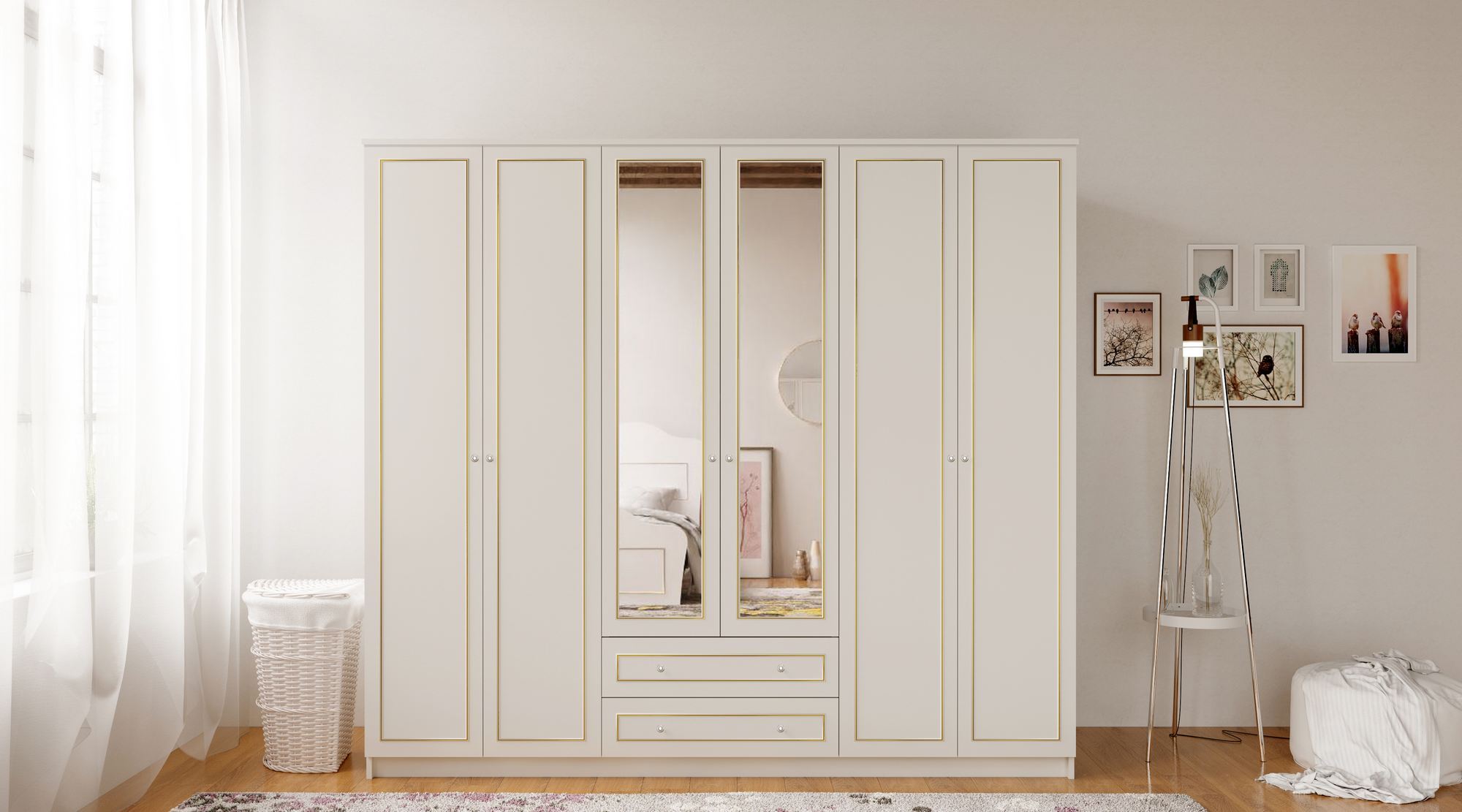 Dulap Hanah Home, PAL melaminat, 210 x 52 x 184 cm, alb mat, 167RAB1187 — imaginea 3
