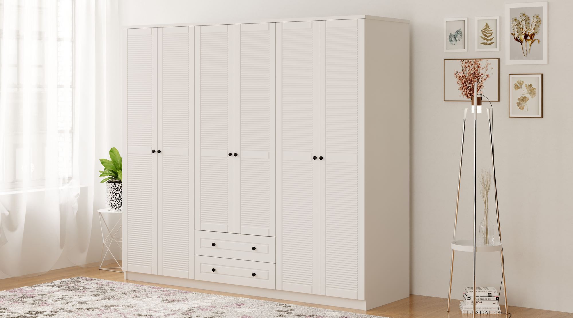 Dulap Hanah Home, PAL melaminat, 210 x 52 x 184 cm, alb mat, 167RAB1180 — imaginea 3
