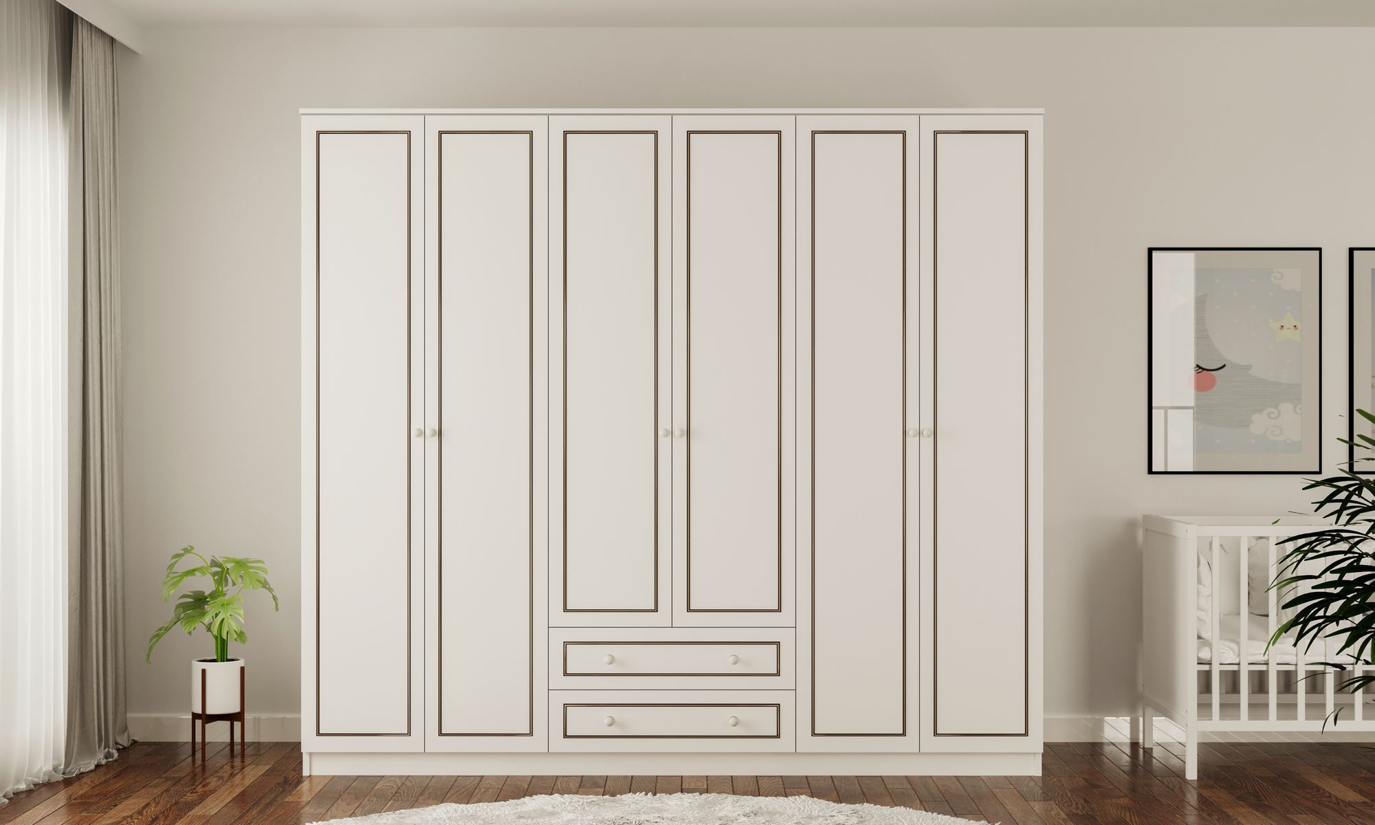Dulap Hanah Home, PAL melaminat, 210 x 52 x 180 cm, alb mat, 167RAB1189 — imaginea 3