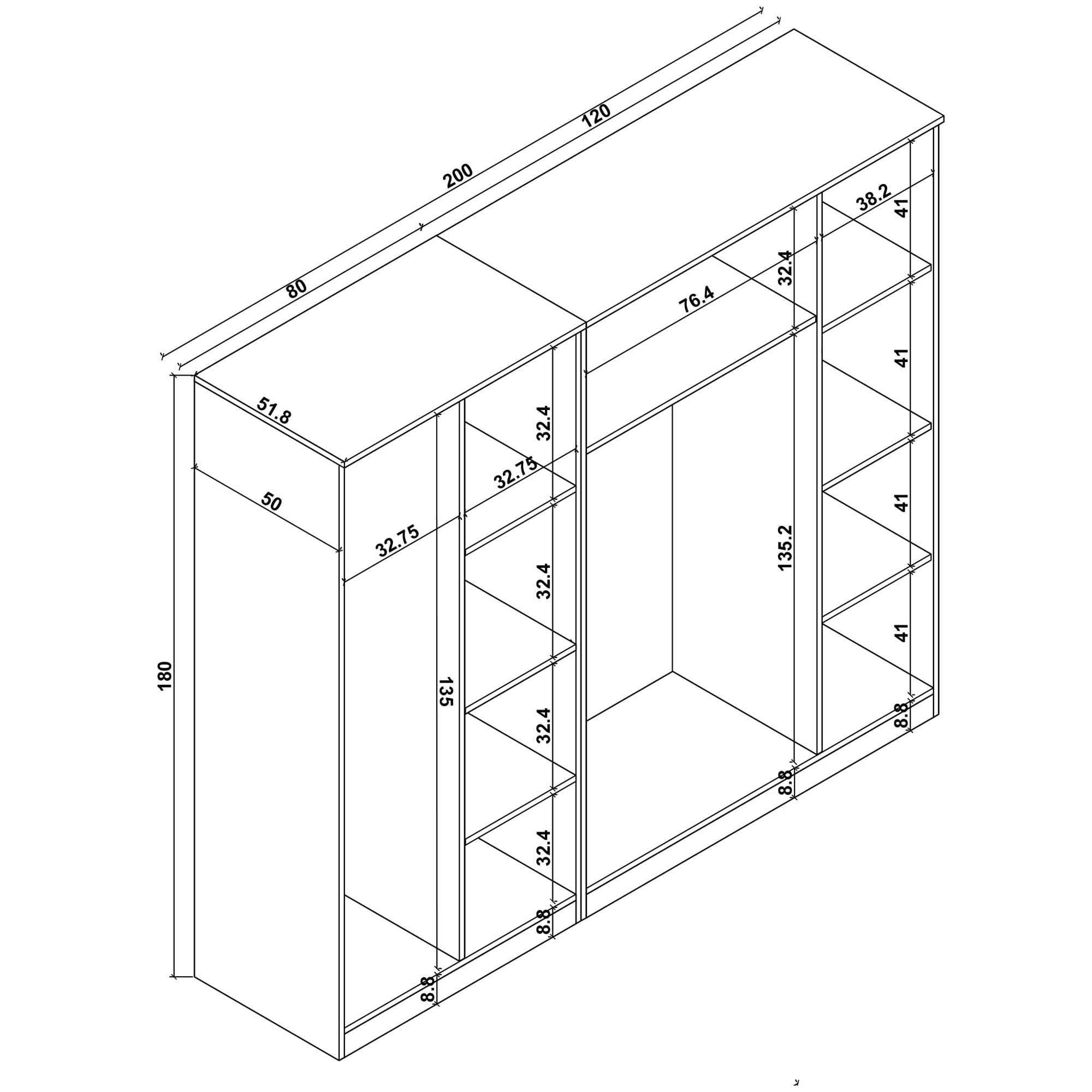 Dulap Hanah Home, PAL melaminat, 200 x 51.8 x 180 cm, atlantic pine, 350MWD1148 — imaginea 7