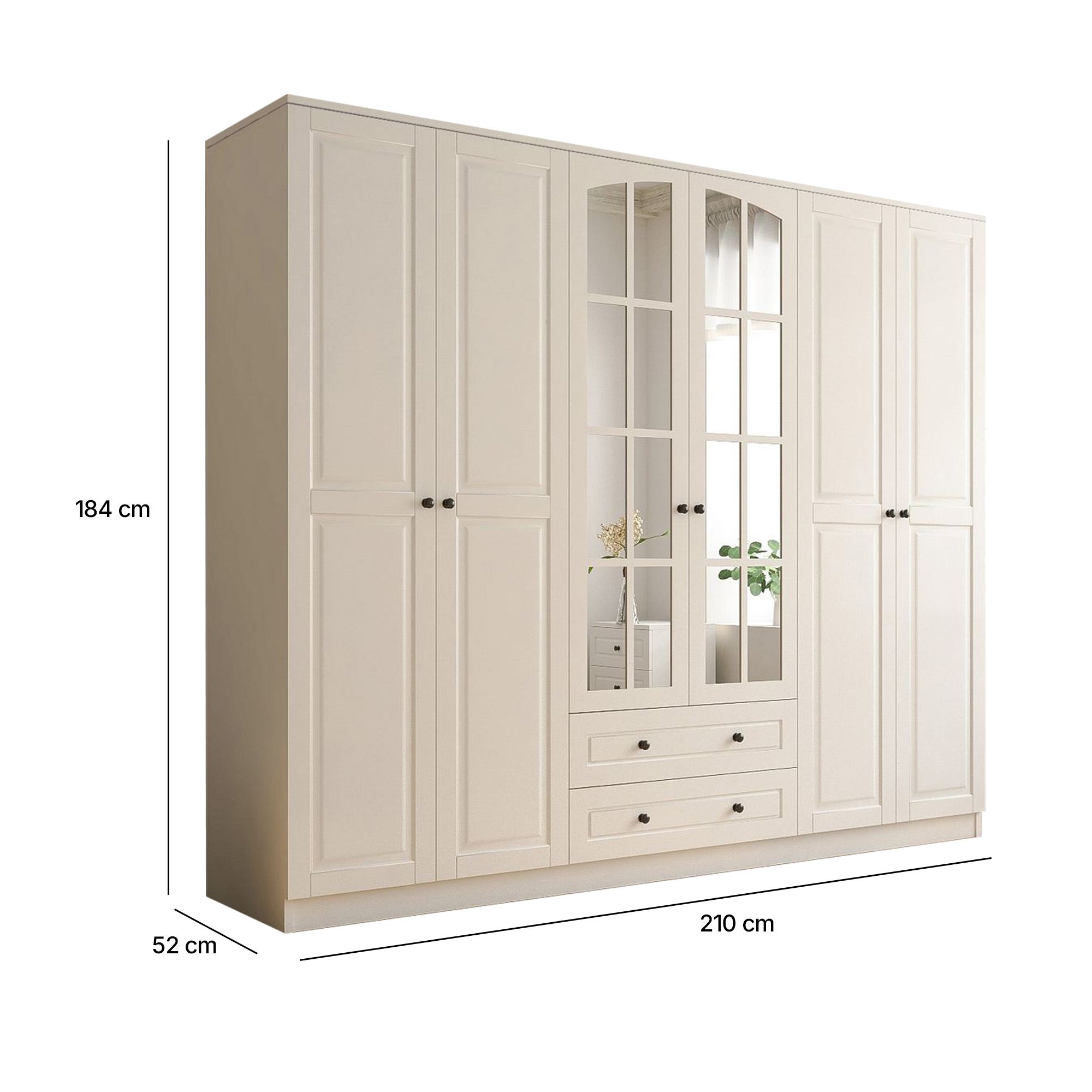 Dulap Hanah Home, PAL melaminat, 210 x 52 x 184 cm, alb mat, 167RAB1176 — imaginea 2