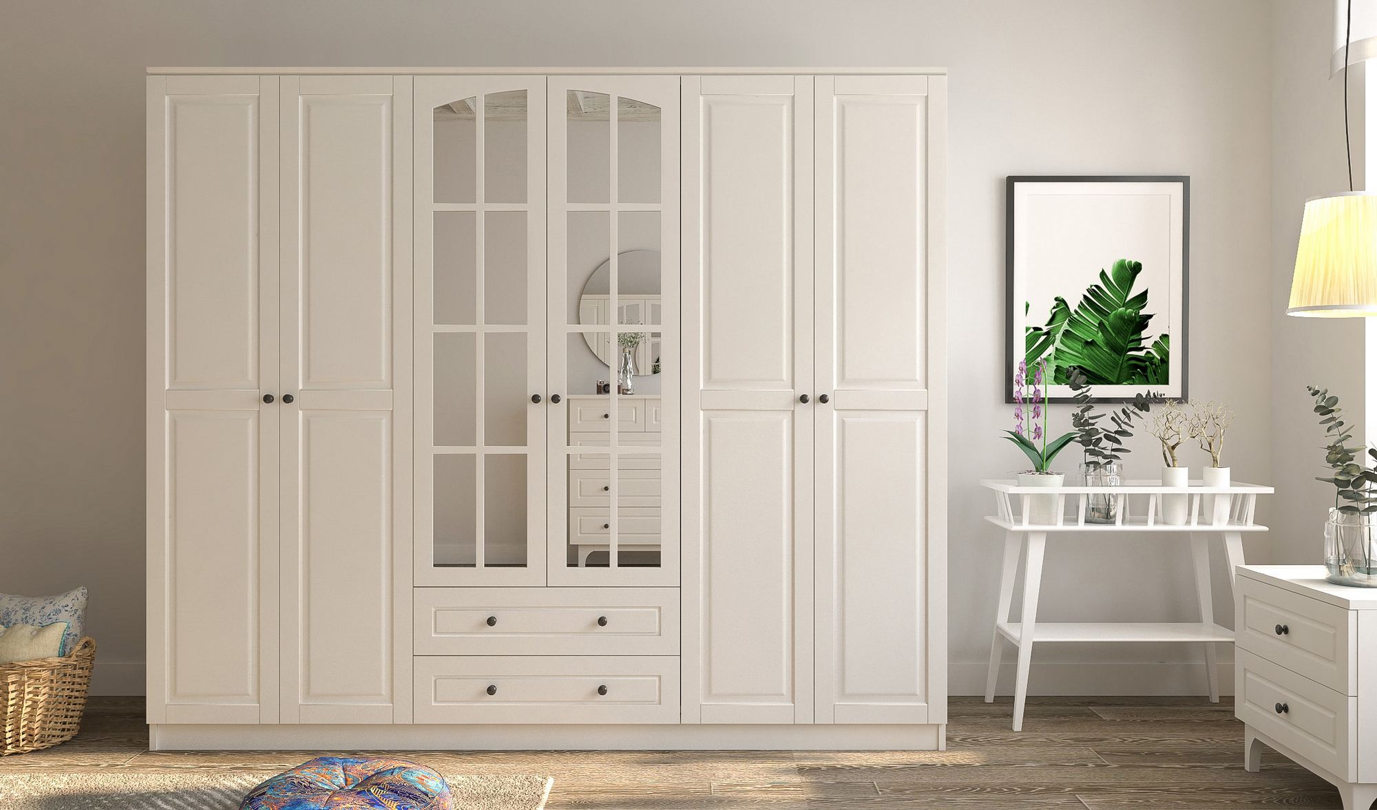 Dulap Hanah Home, PAL melaminat, 210 x 52 x 184 cm, alb mat, 167RAB1176 — imaginea 3