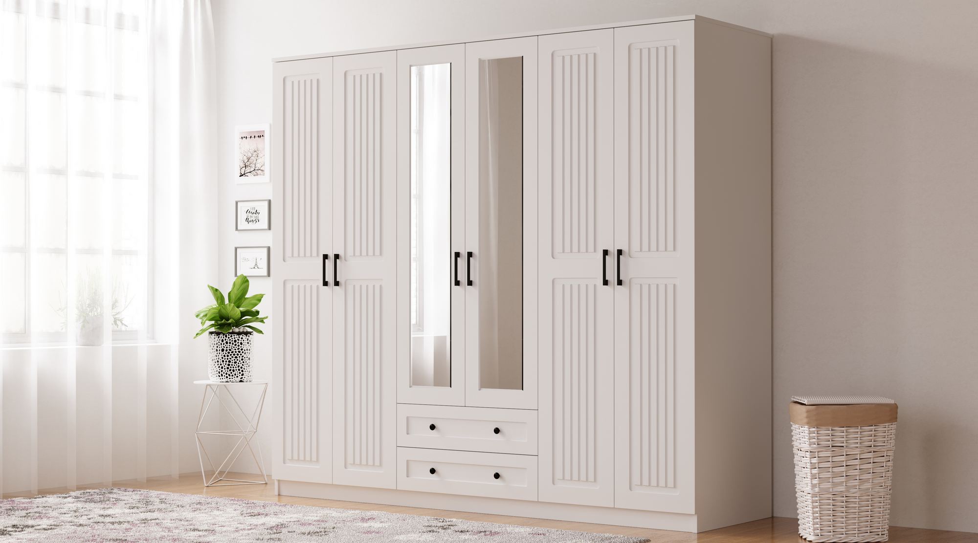 Dulap Hanah Home, PAL melaminat, 210 x 52 x 184 cm, alb mat, 167RAB1184 — imaginea 3