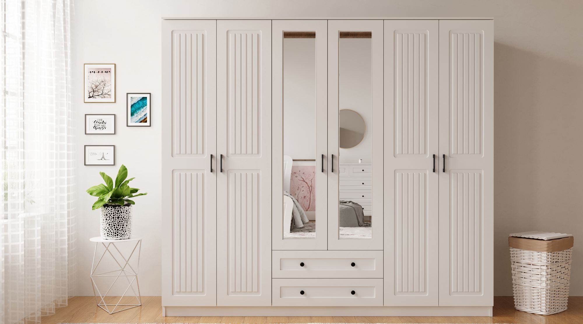Dulap Hanah Home, PAL melaminat, 210 x 52 x 184 cm, alb mat, 167RAB1184 — imaginea 5