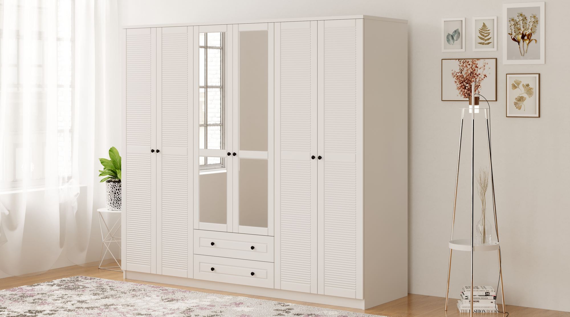 Dulap Hanah Home, PAL melaminat, 210 x 52 x 184 cm, alb mat, 167RAB1183 — imaginea 5