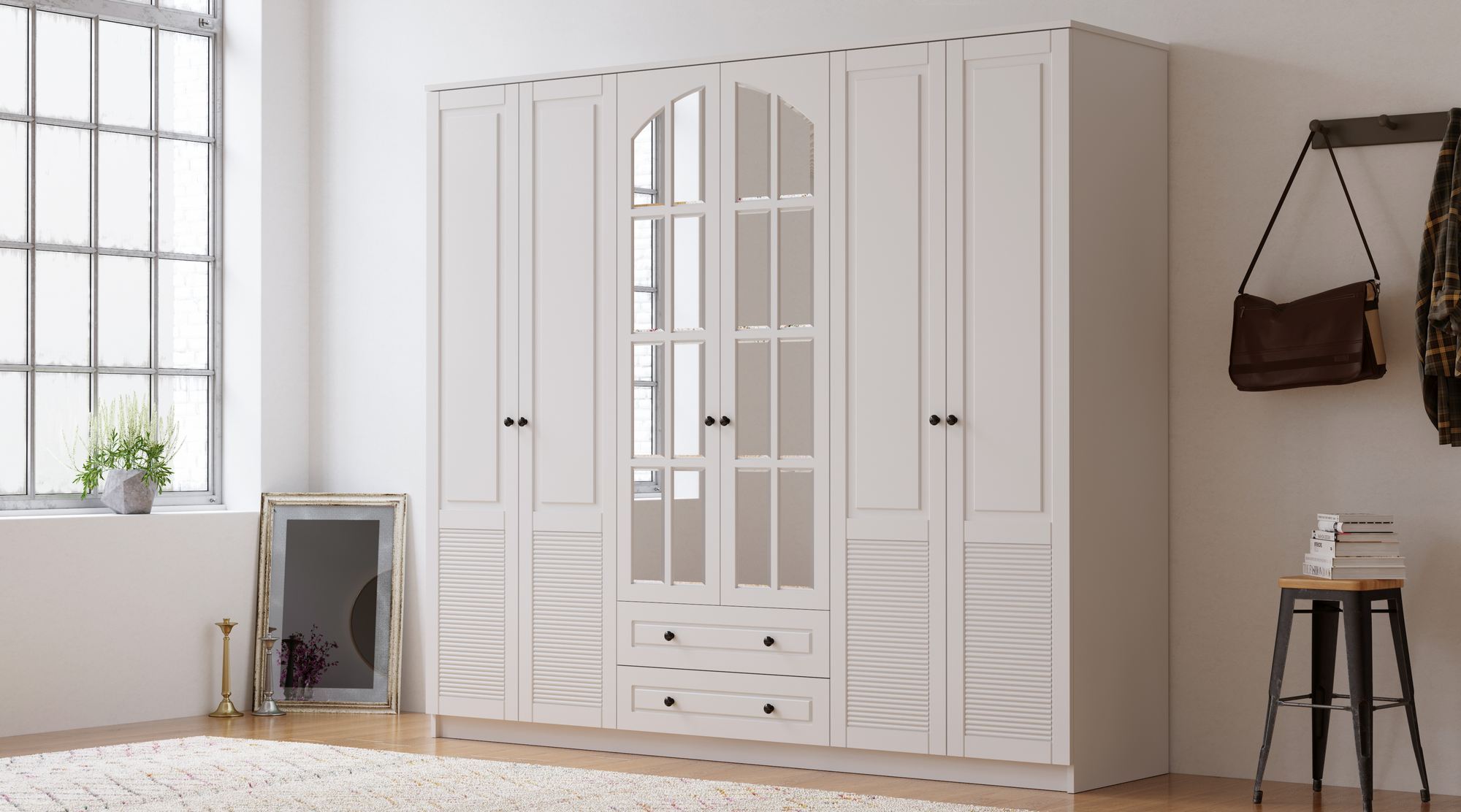 Dulap Hanah Home, PAL melaminat, 210 x 52 x 184 cm, alb mat, 167RAB1193 — imaginea 2