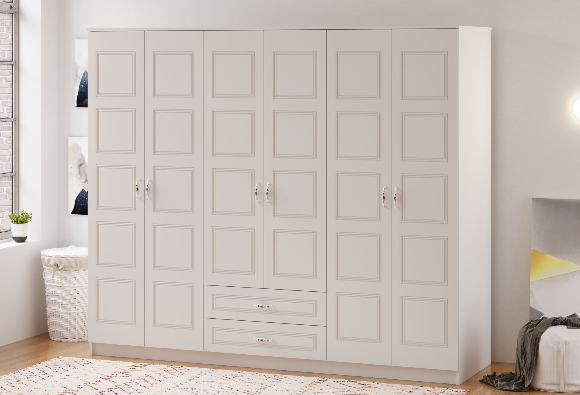 Dulap Hanah Home, PAL melaminat, 210 x 52 x 180 cm, alb mat, 167RAB1175 — imaginea 2