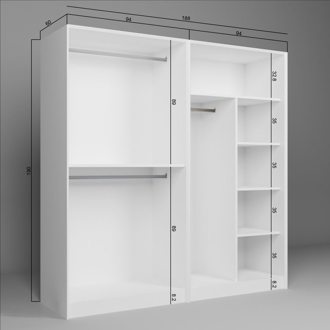 Dulap Hanah Home, PAL melaminat, 188 x 60 x 190 cm, alb, 350MWD1151 — imaginea 3
