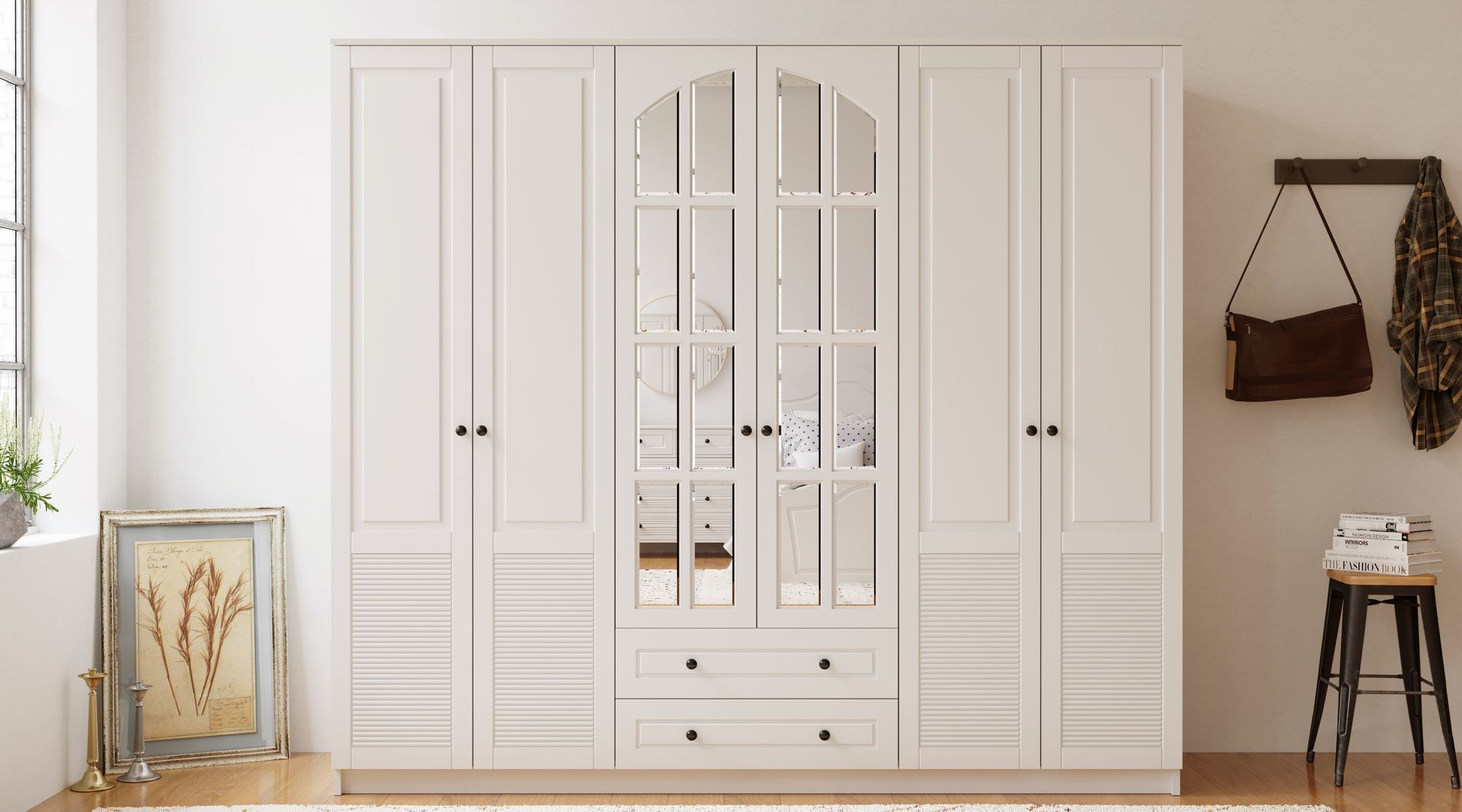 Dulap Hanah Home, PAL melaminat, 210 x 52 x 184 cm, alb mat, 167RAB1193 — imaginea 4