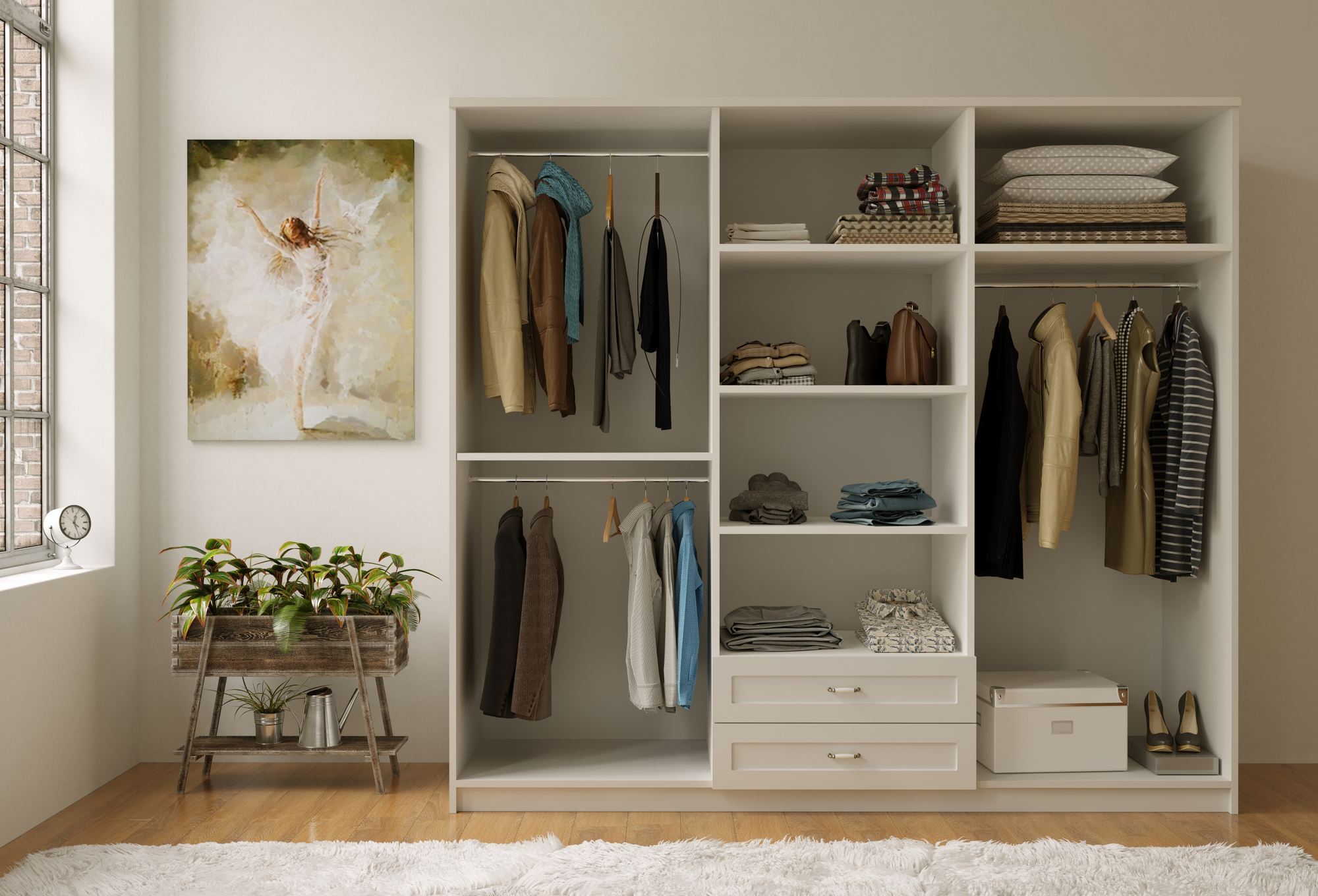 Dulap Hanah Home, PAL melaminat, 210 x 52 x 184 cm, alb mat, 167RAB1195 — imaginea 5