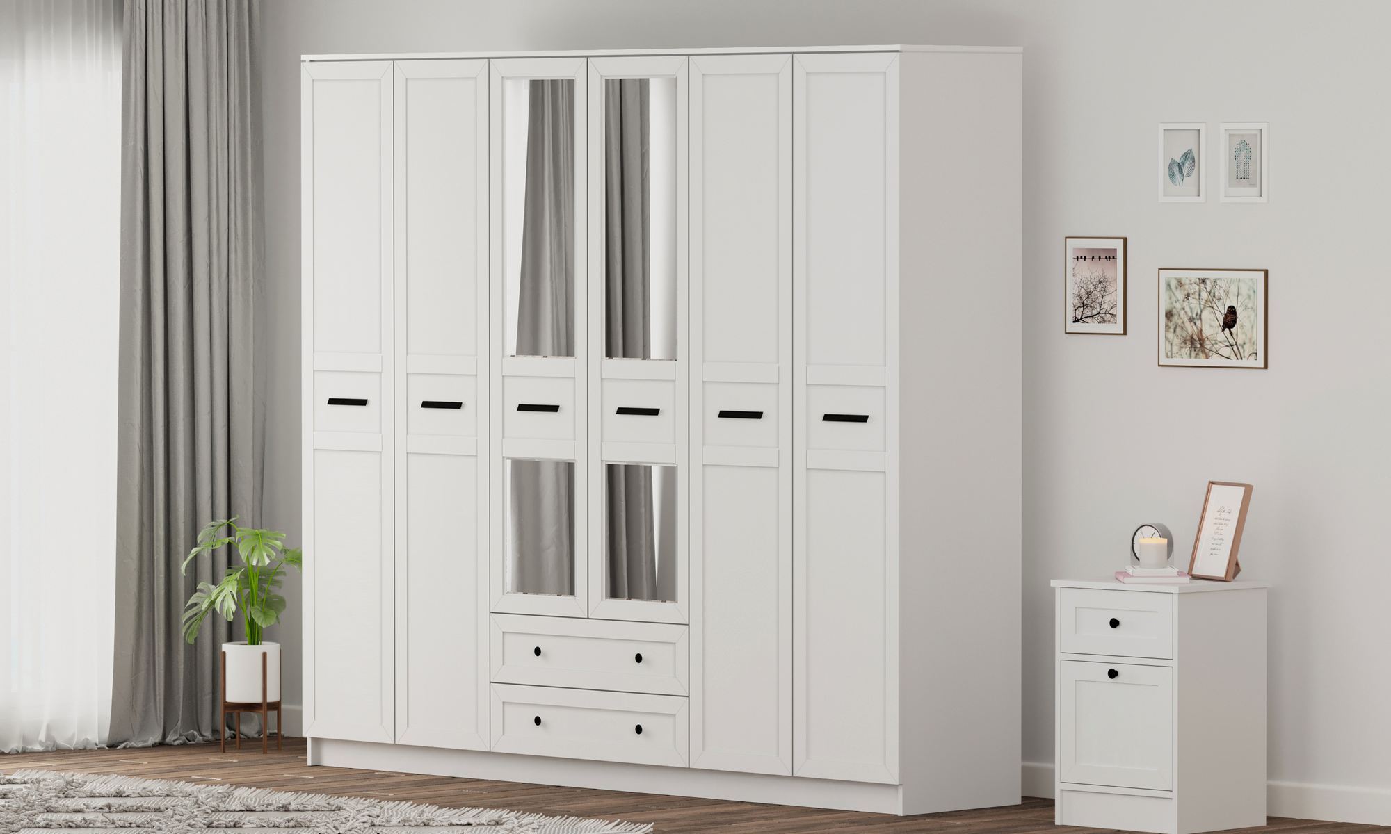 Dulap Hanah Home, PAL melaminat, 210 x 52 x 184 cm, alb mat, 167RAB1199 — imaginea 3