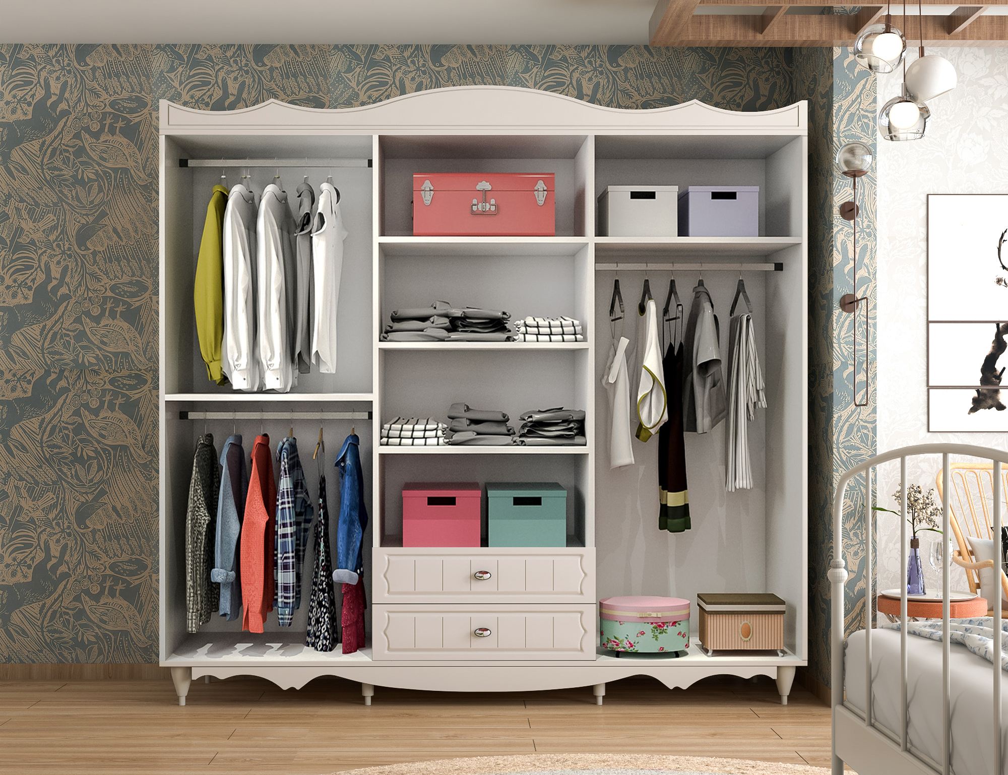 Dulap Hanah Home, PAL melaminat, 210 x 52 x 190 cm, alb mat, 167RAB1210 — imaginea 3