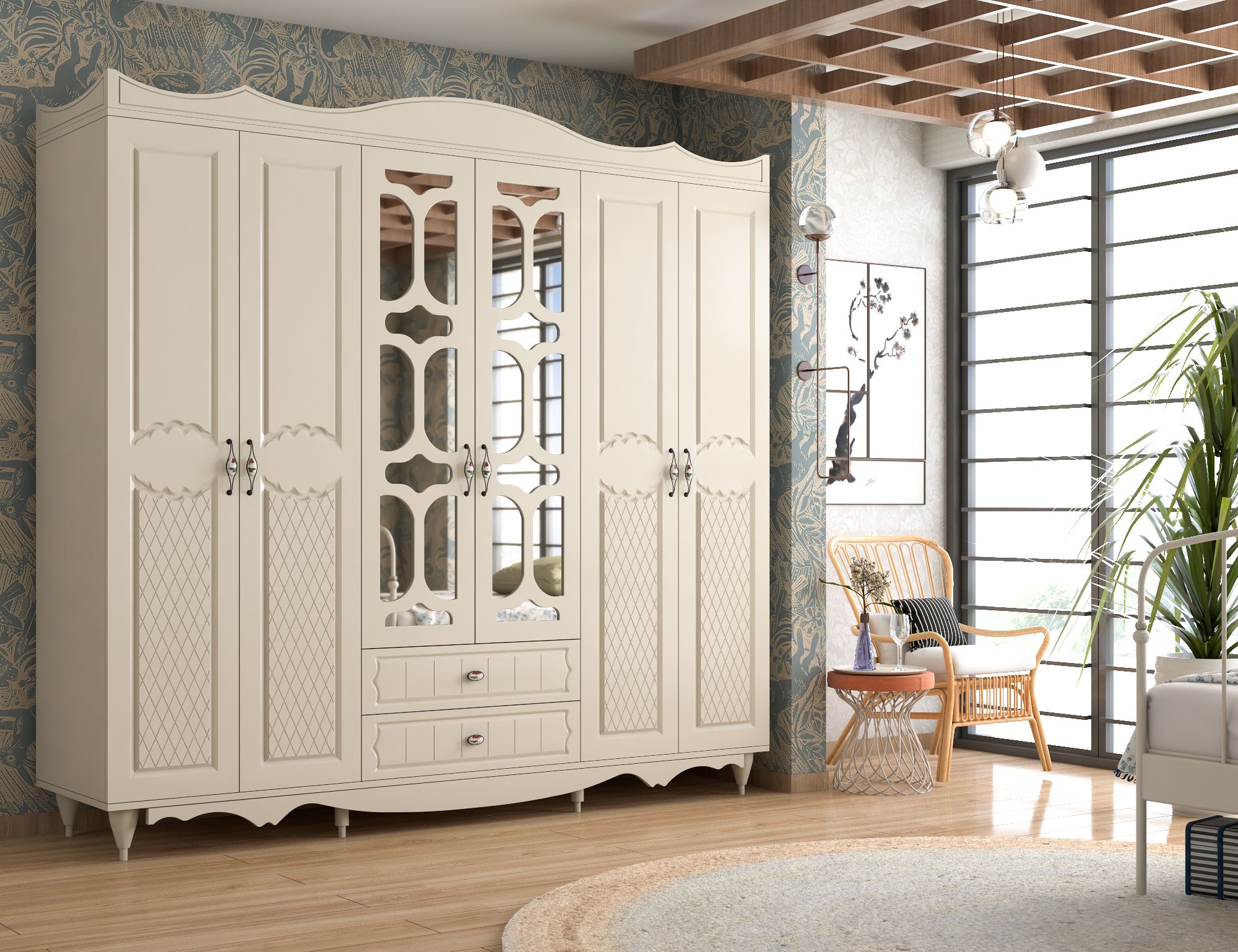 Dulap Hanah Home, PAL melaminat, 210 x 52 x 190 cm, alb mat, 167RAB1210 — imaginea 4