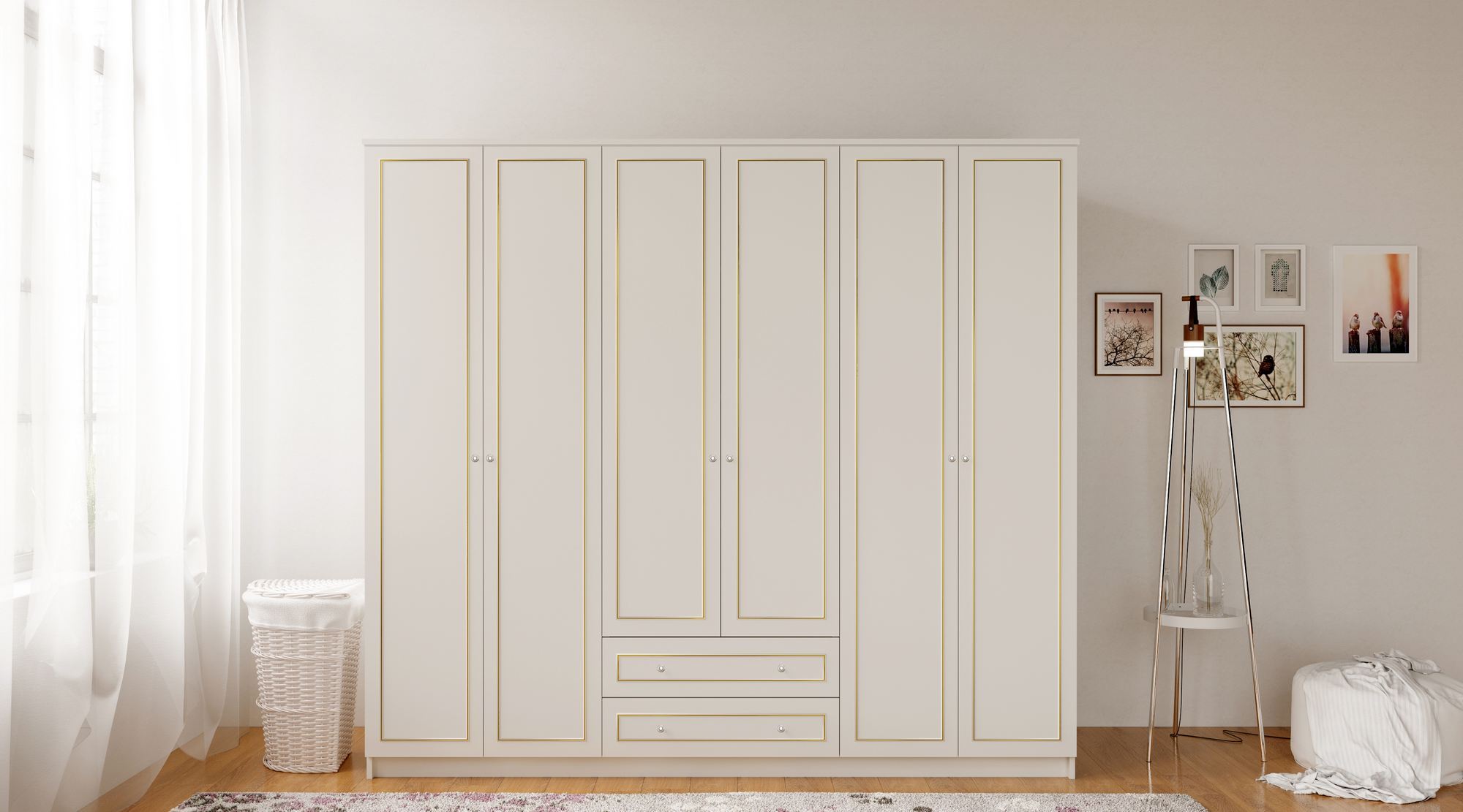 Dulap Hanah Home, PAL melaminat, 210 x 52 x 210 cm, alb mat, 167RAB1186 — imaginea 2