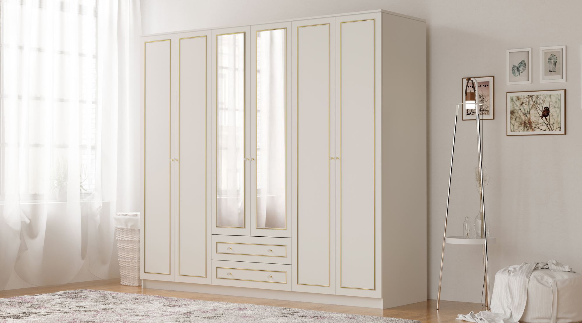Dulap Hanah Home, PAL melaminat, 210 x 52 x 210 cm, alb mat, 167RAB1188 — imaginea 2