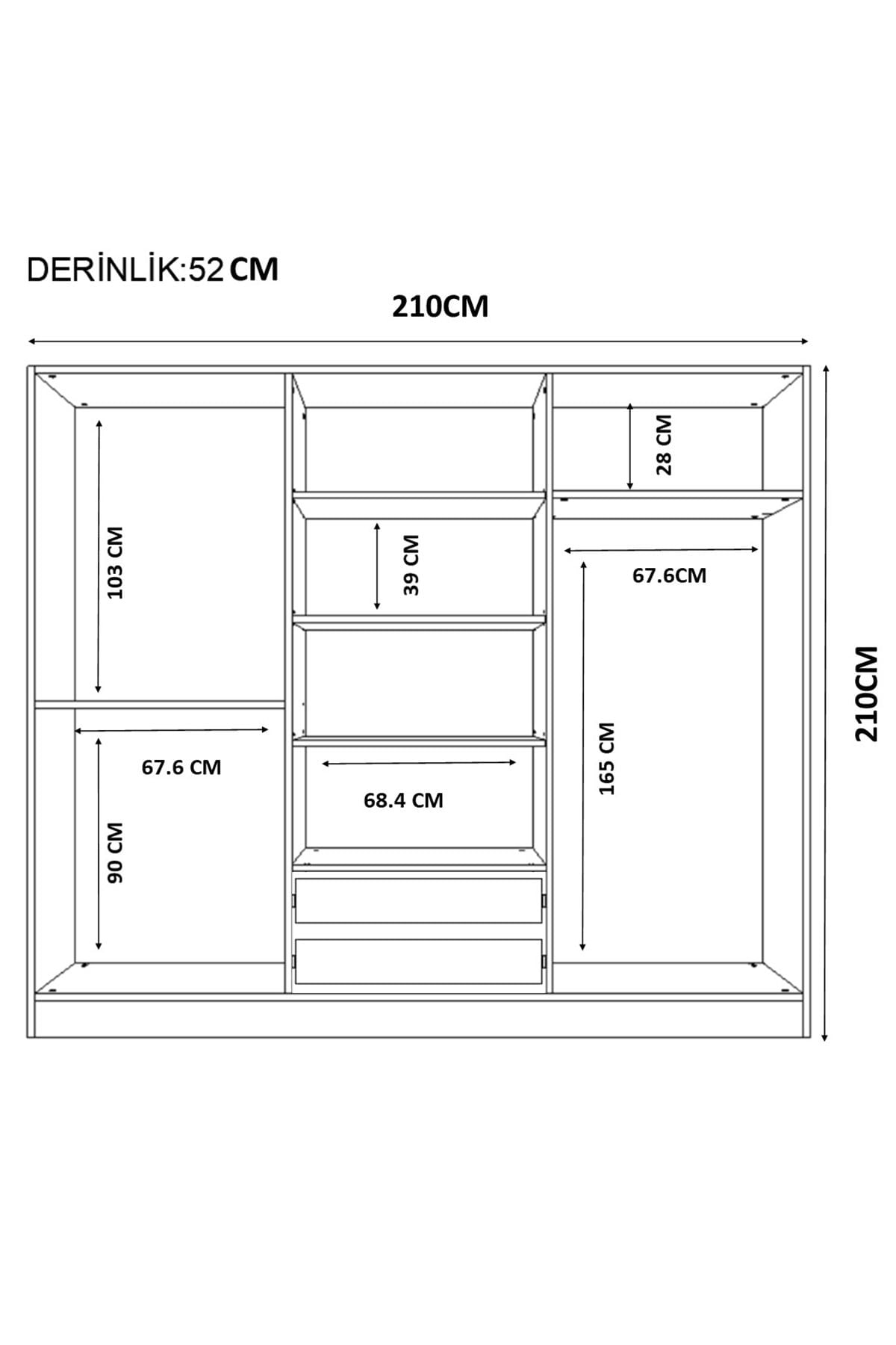 Dulap Hanah Home, PAL melaminat, 210 x 52 x 210 cm, alb mat, 167RAB1200 — imaginea 2