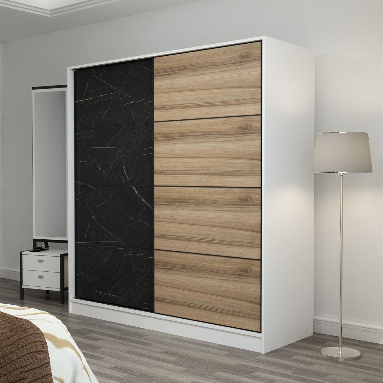 Dulap Hanah Home, PAL melaminat, 220 x 52 x 210 cm, alb/negru, 506MNR2548 — imaginea 2