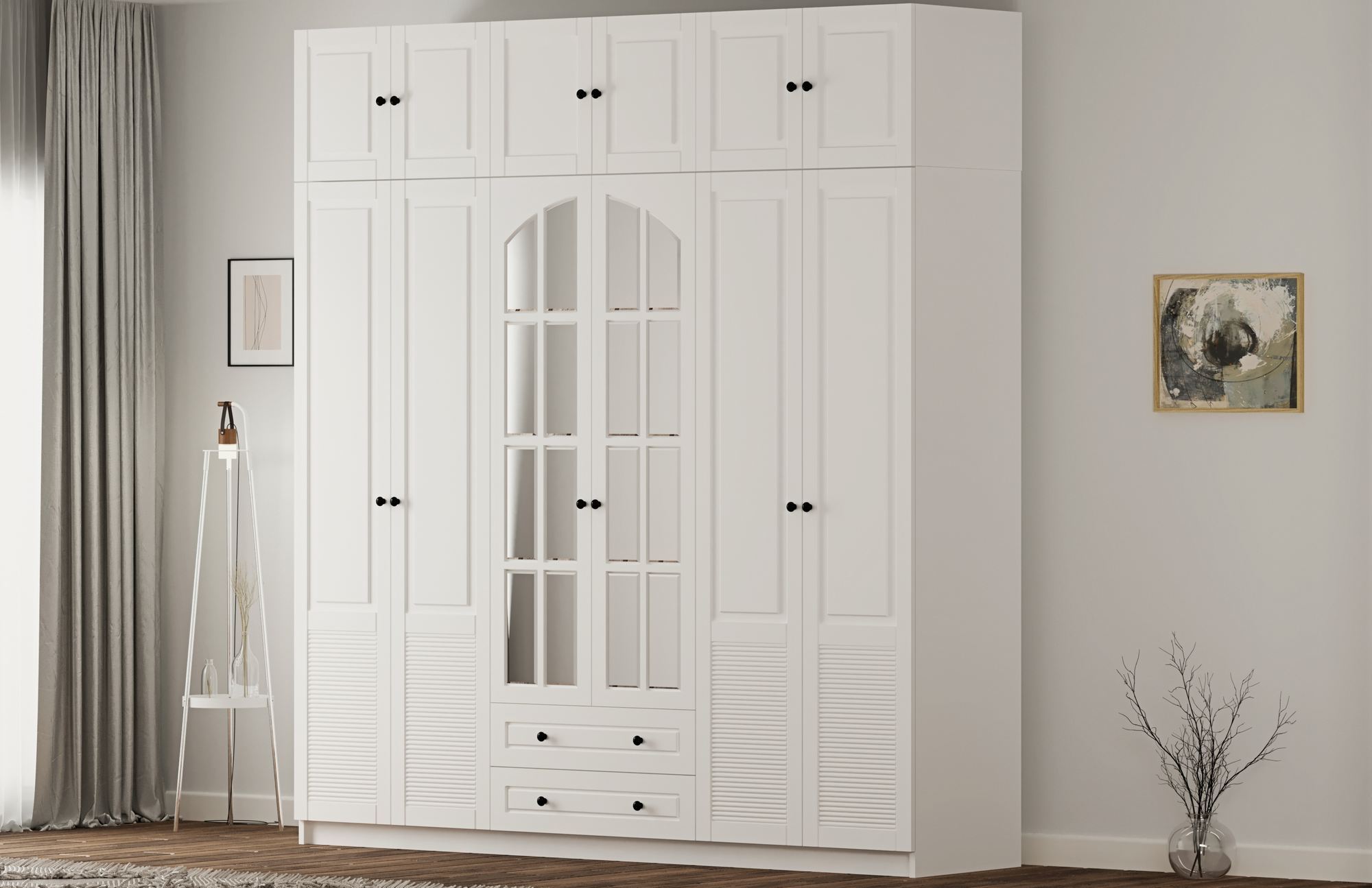 Dulap Hanah Home, PAL melaminat, 210 x 52 x 240 cm, alb mat, 167RAB1214 — imaginea 5