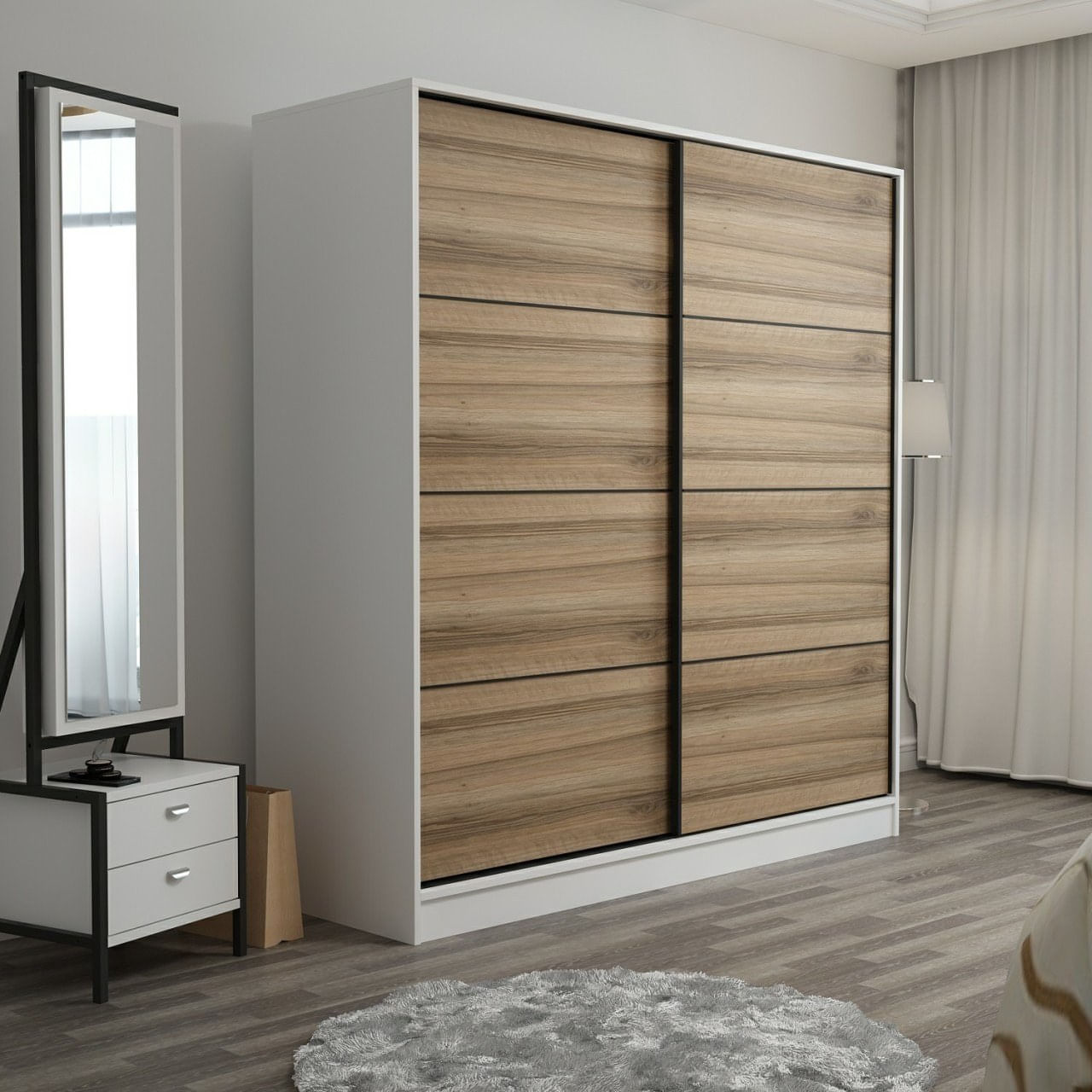 Dulap Hanah Home, PAL melaminat, 220 x 52 x 210 cm, alb, 506MNR2544 — imaginea 6