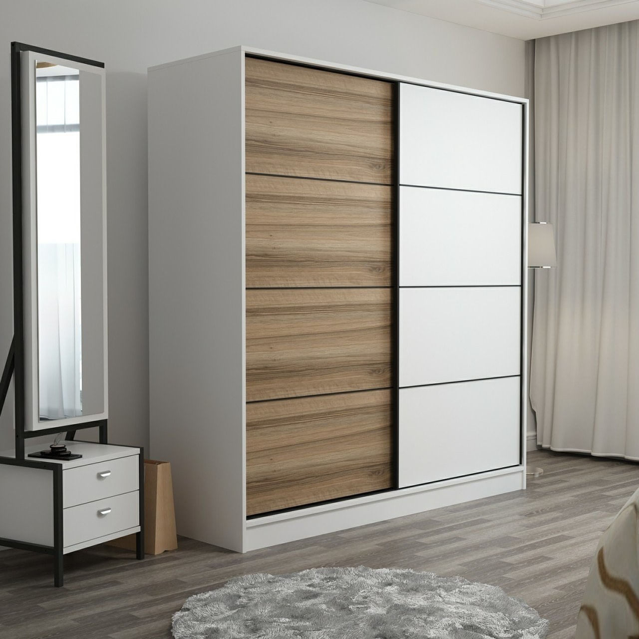 Dulap Hanah Home, PAL melaminat, 220 x 52 x 210 cm, alb/dore, 506MNR2550 — imaginea 3