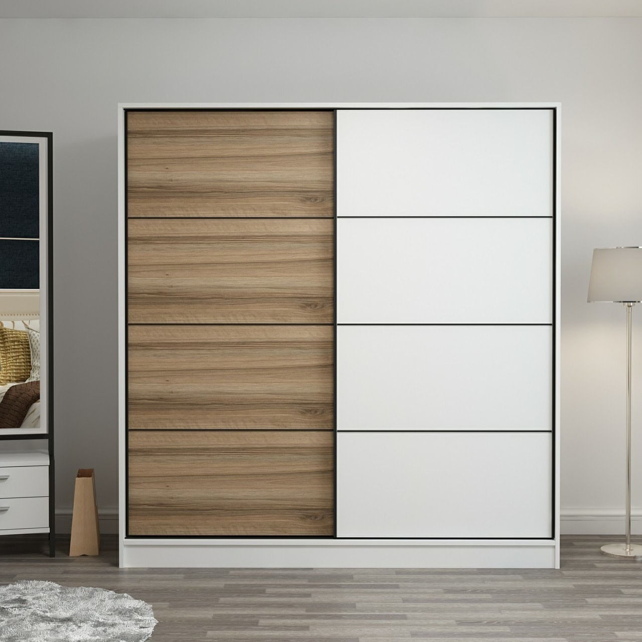 Dulap Hanah Home, PAL melaminat, 220 x 52 x 210 cm, alb/dore, 506MNR2550 — imaginea 6