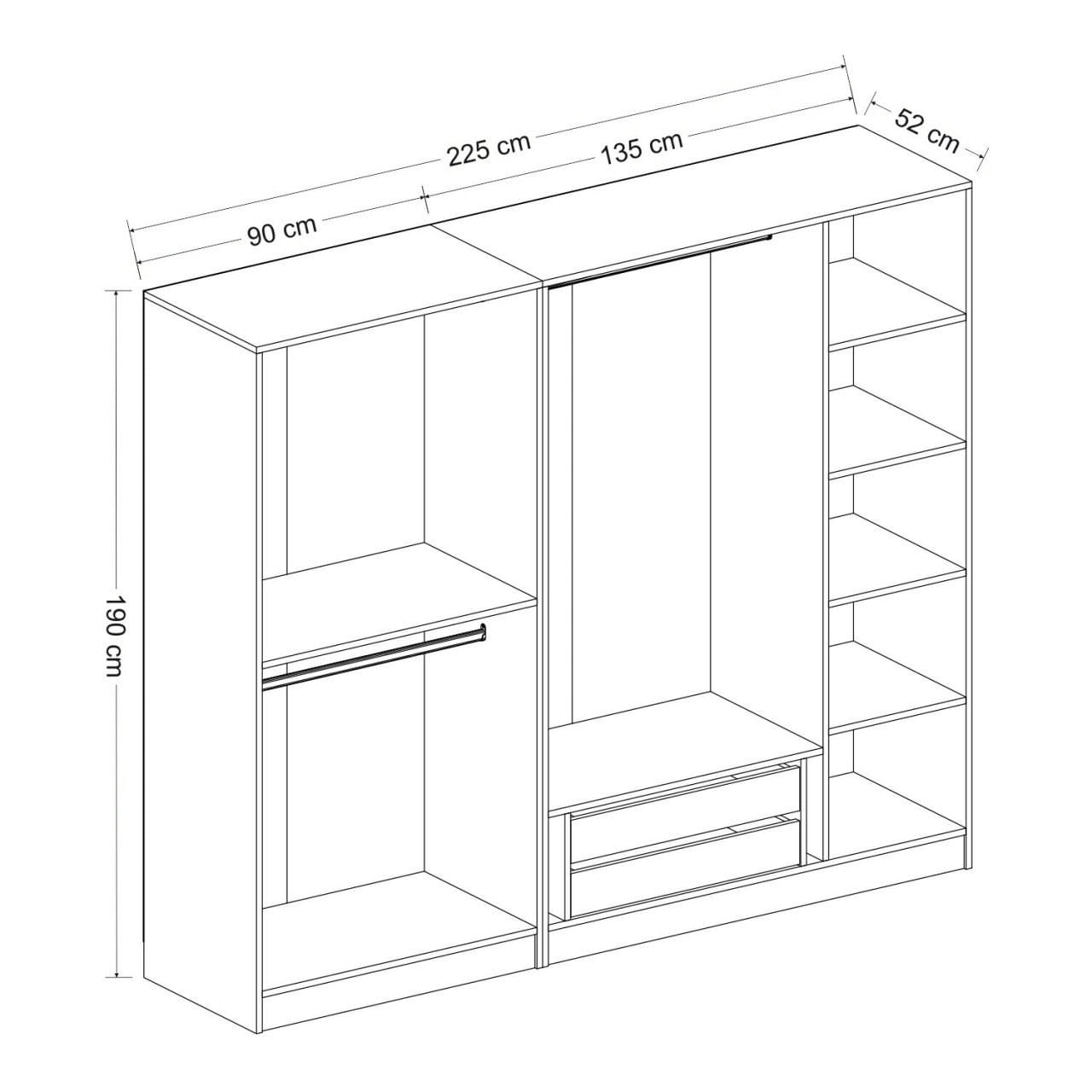 Dulap Hanah Home, PAL melaminat, 225 x 52 x 190 cm, antracit, 506MNR2426 — imaginea 4