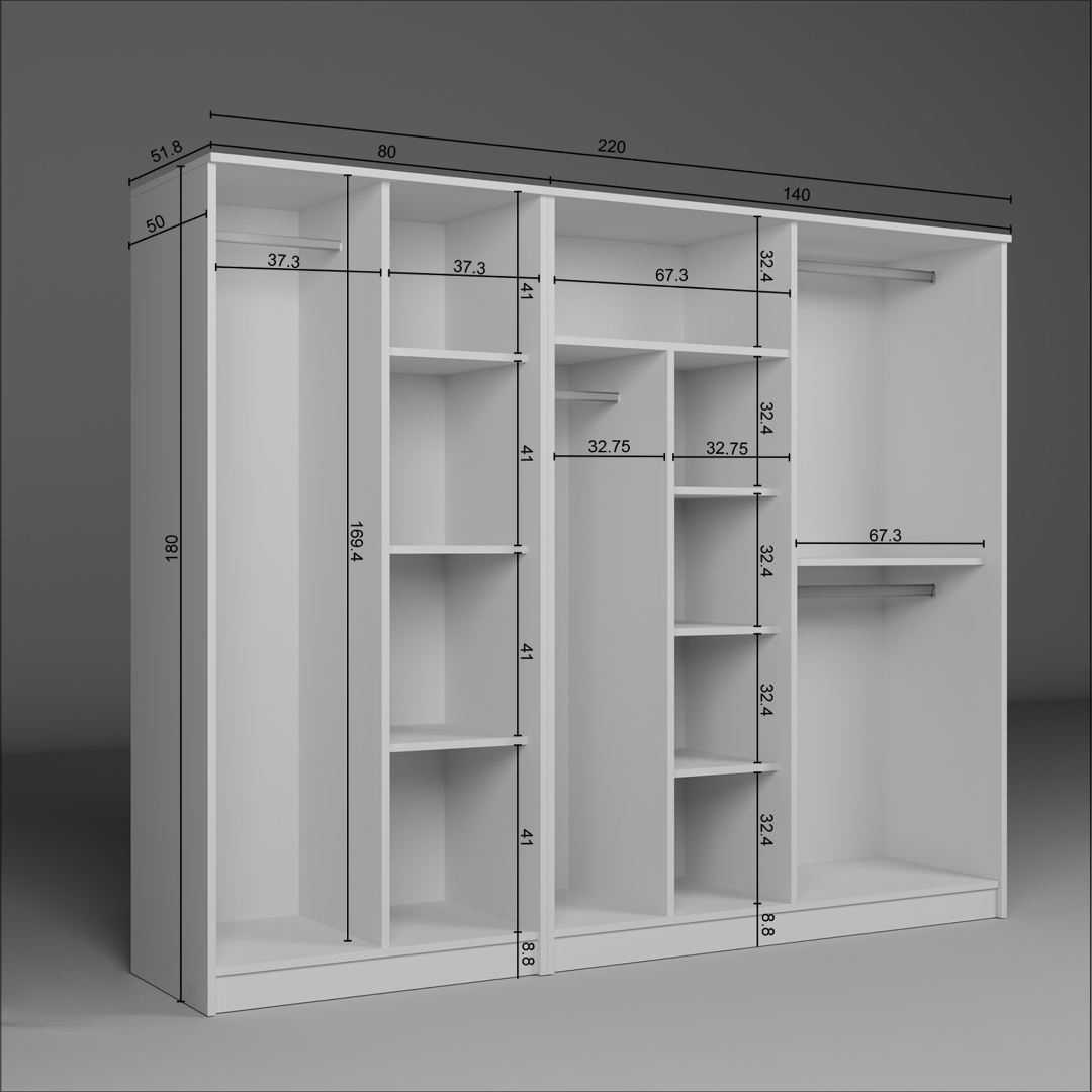 Dulap Hanah Home, PAL melaminat, 220 x 51.8 x 180 cm, alb, 350MWD1149 — imaginea 6