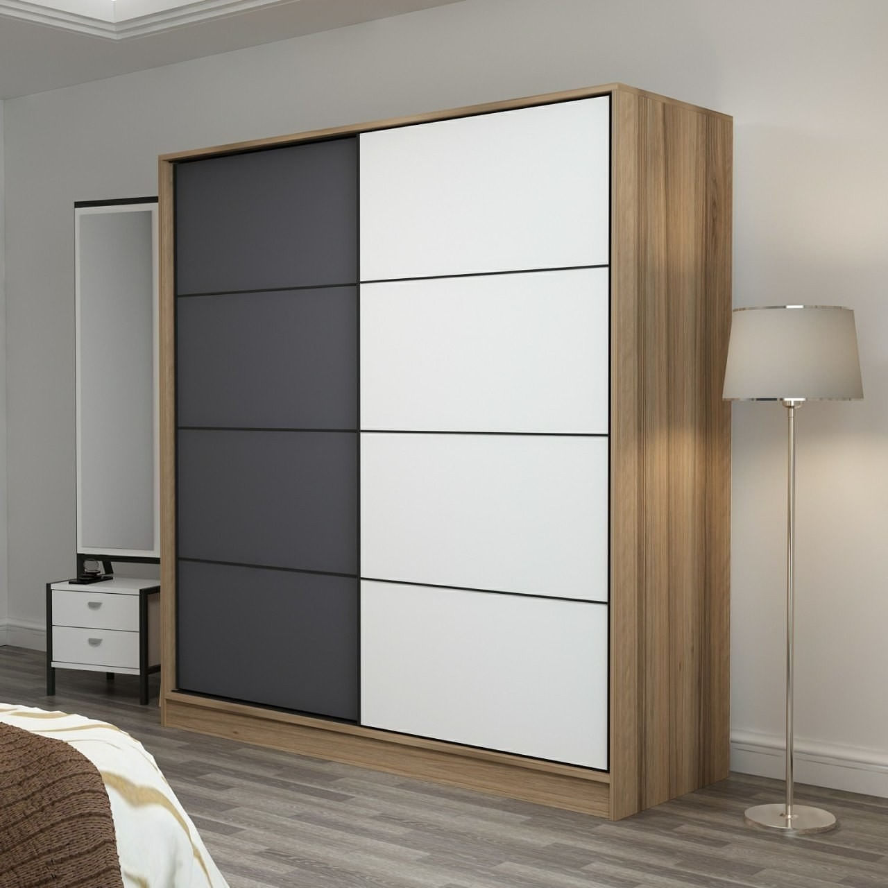 Dulap Hanah Home, PAL melaminat, 220 x 60 x 210 cm, dore/antracit, 506MNR2556 — imaginea 3