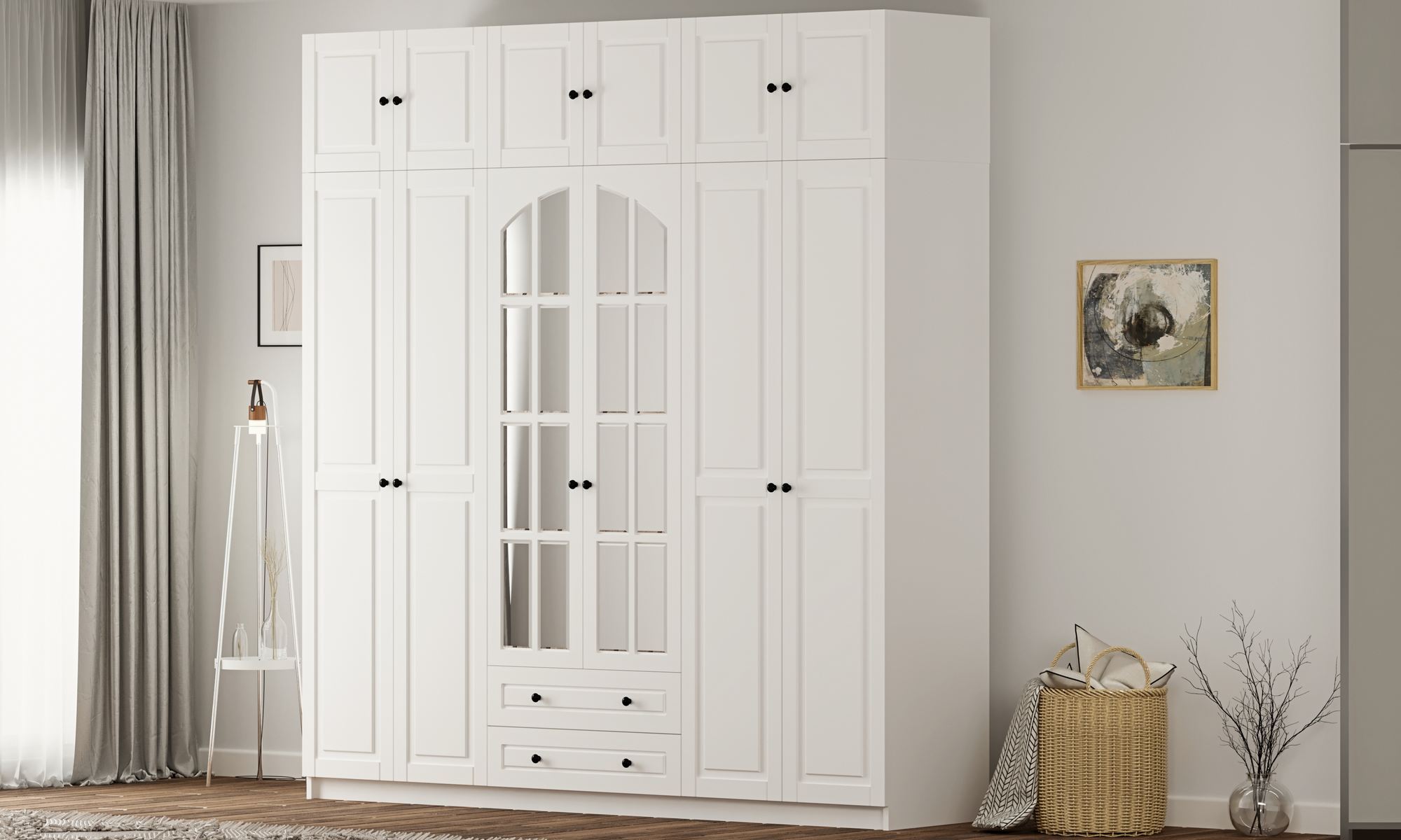 Dulap Hanah Home, PAL melaminat, 210 x 52 x 240 cm, alb mat, 167RAB1211 — imaginea 7