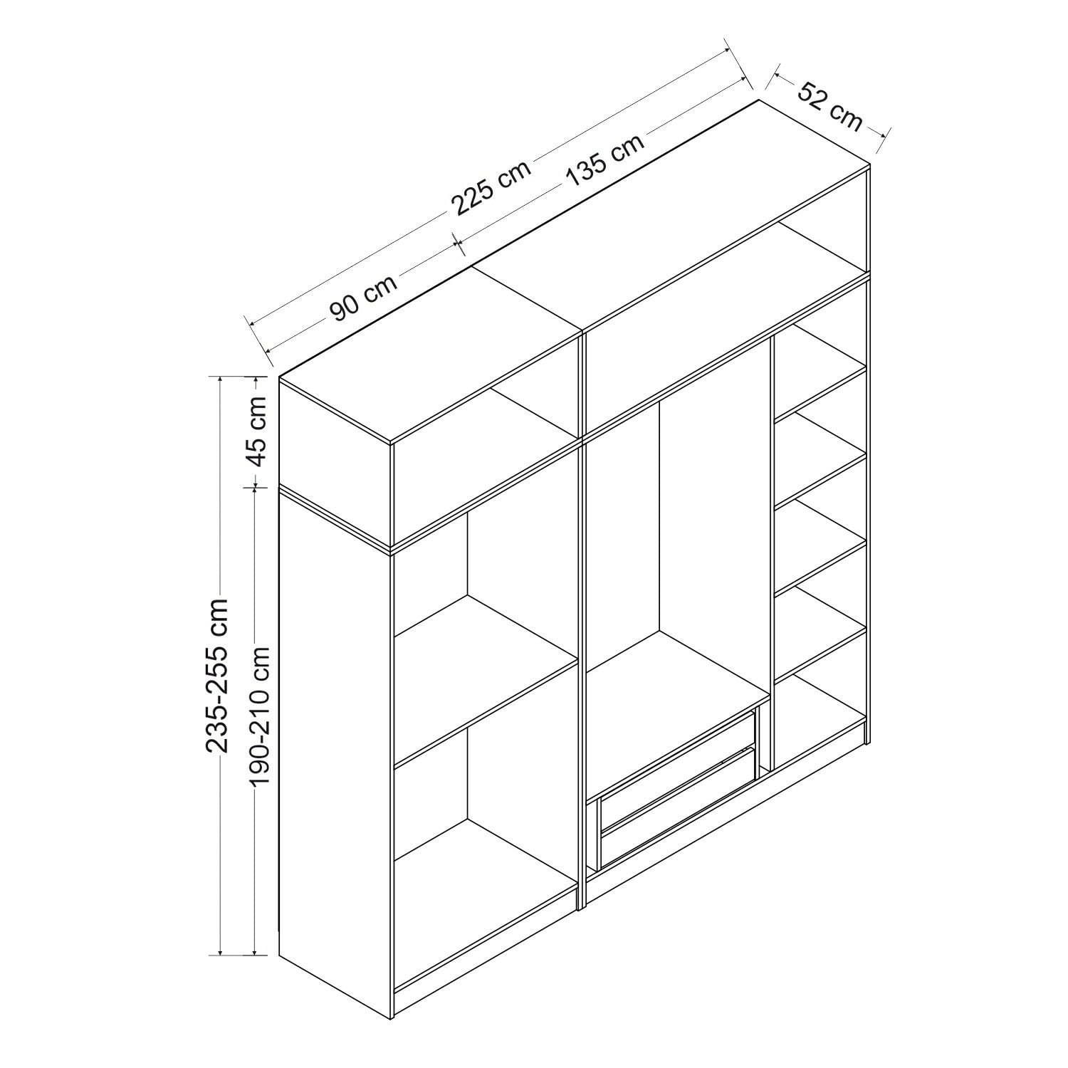 Dulap Hanah Home, PAL melaminat, 225 x 52 x 210 cm, alb, 506MNR2811 — imaginea 4