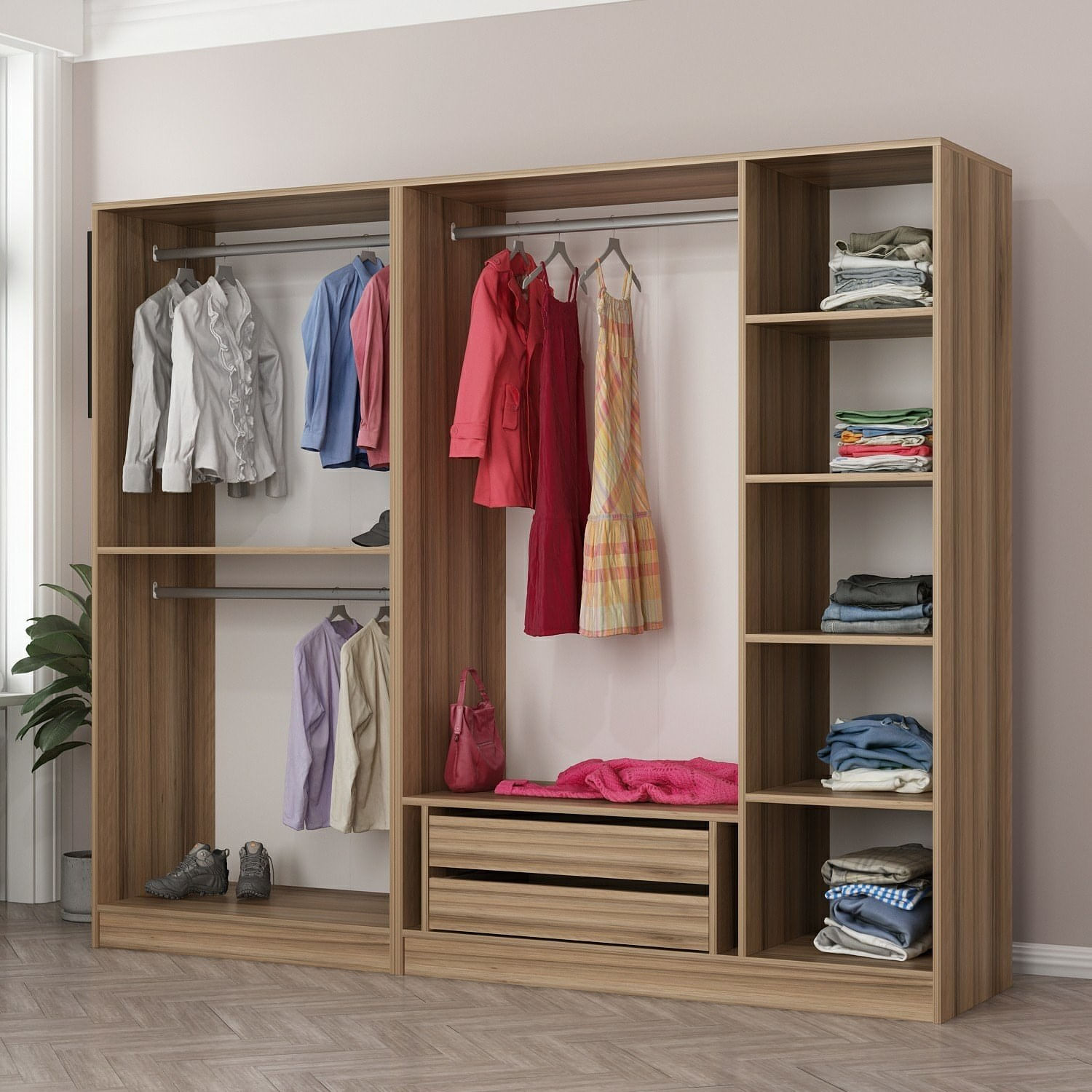 Dulap Hanah Home, PAL melaminat, 225 x 52 x 190 cm, dore, 506MNR2430 — imaginea 3