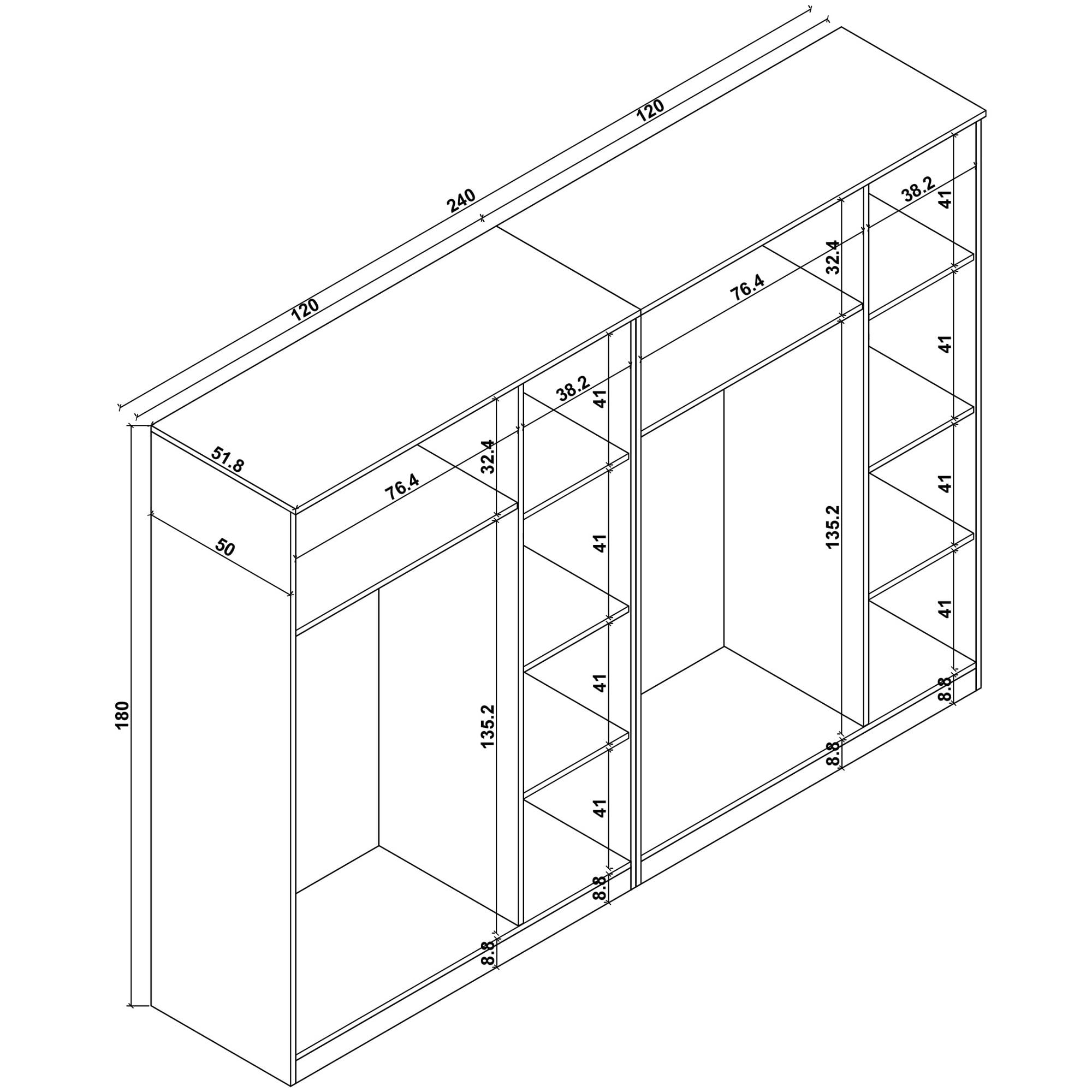Dulap Hanah Home, PAL melaminat, 240 x 51.8 x 180 cm, atlantic pine, 350MWD1156 — imaginea 7