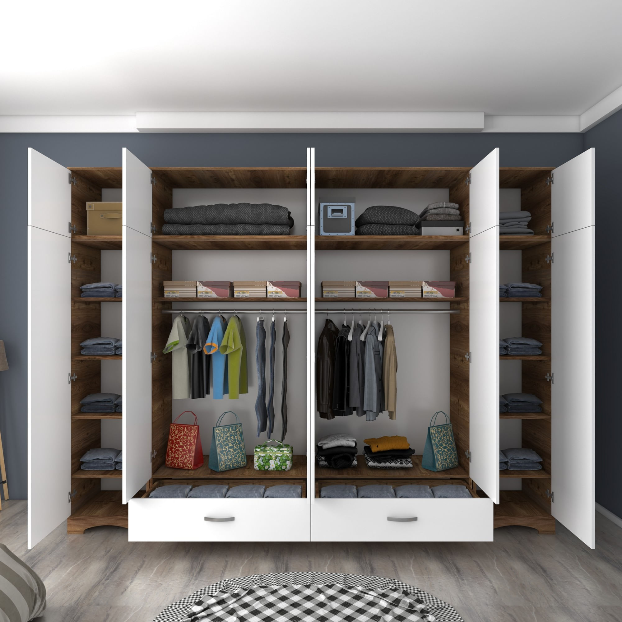 Dulap Hanah Home, PAL melaminat, 243 x 48.3 x 226 cm, nuc/alb, 893RAN4994 — imaginea 5