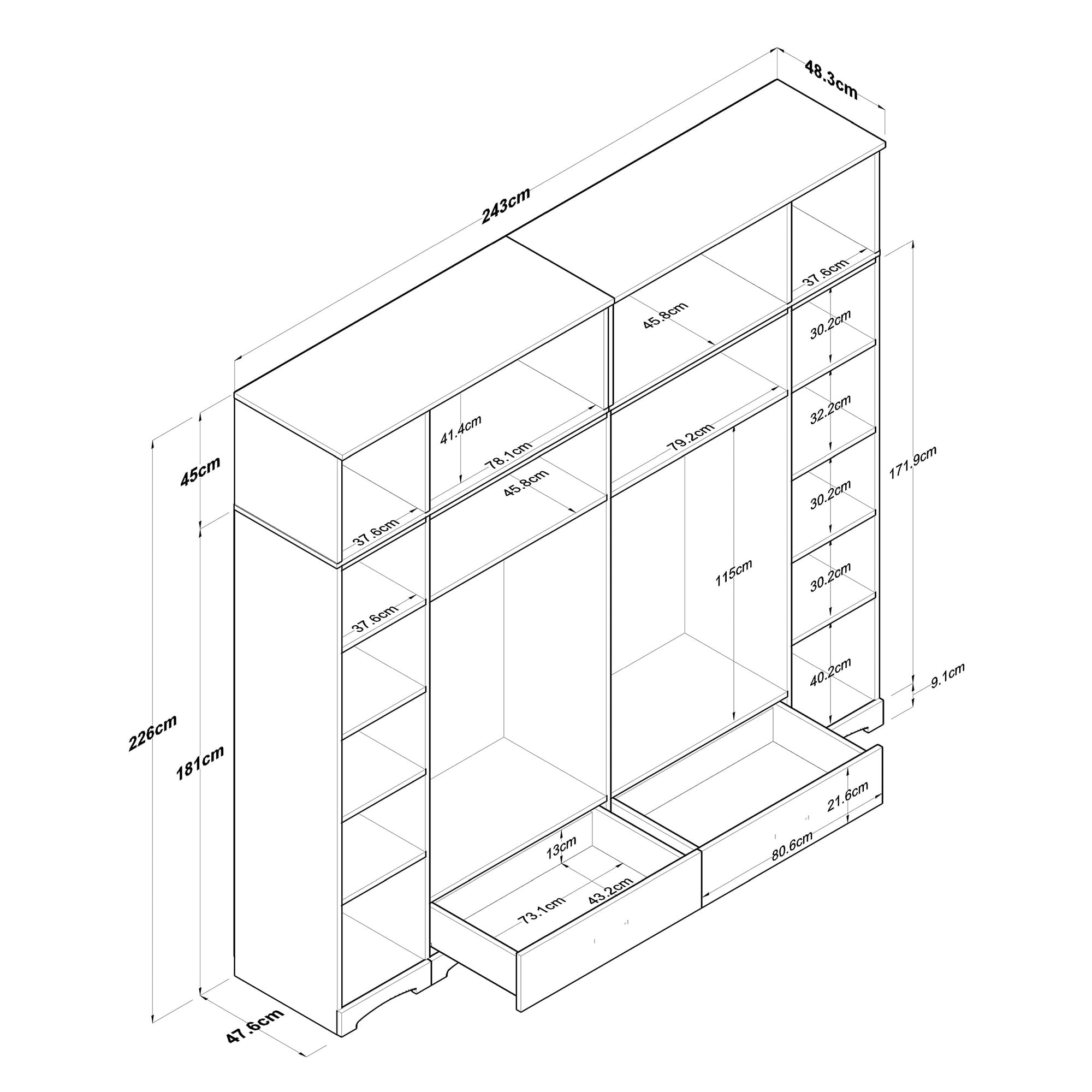 Dulap Hanah Home, PAL melaminat, 243 x 48.3 x 226 cm, nuc/alb, 893RAN4994 — imaginea 6